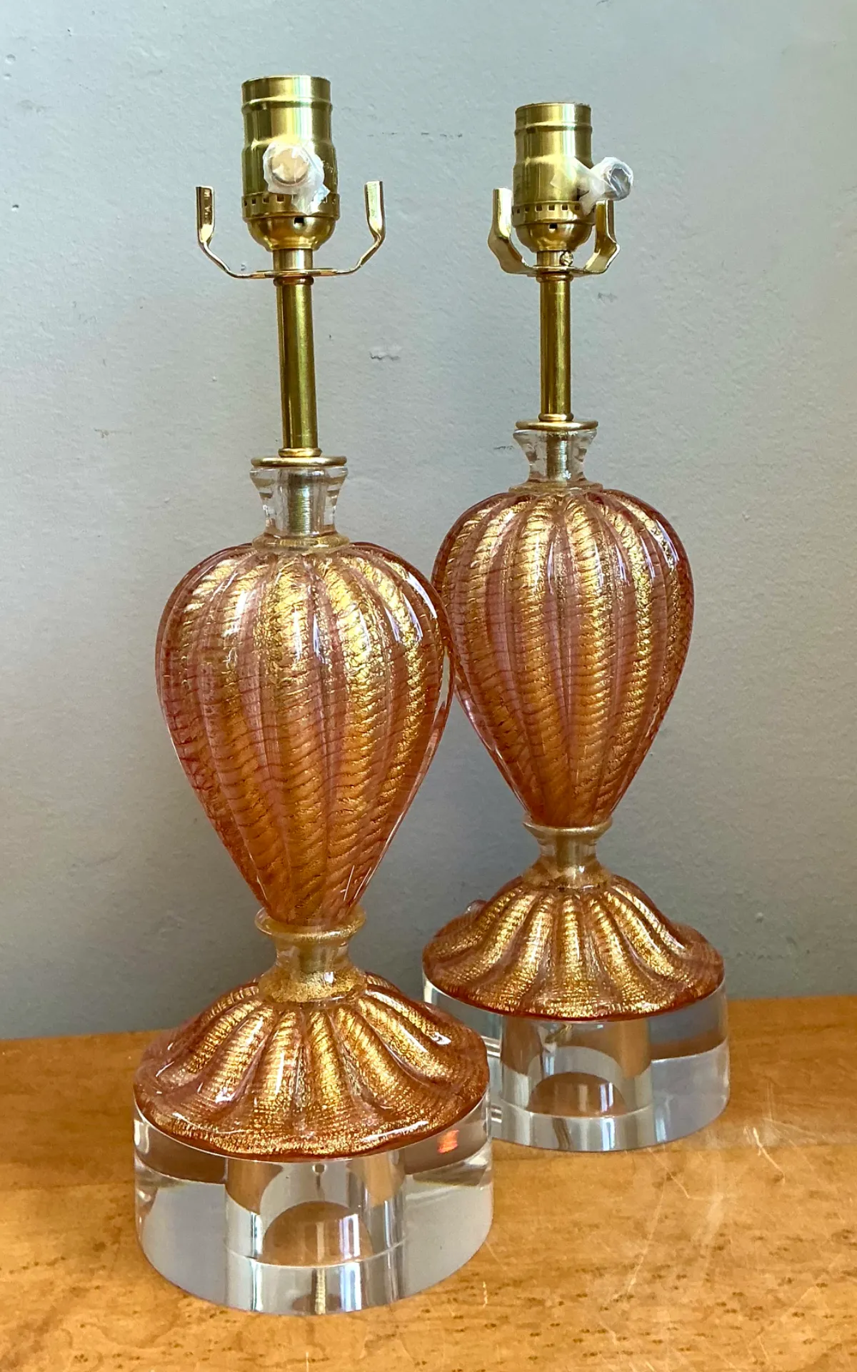 Vintage Murano Glass Lamps with Lucite Bases - Pair