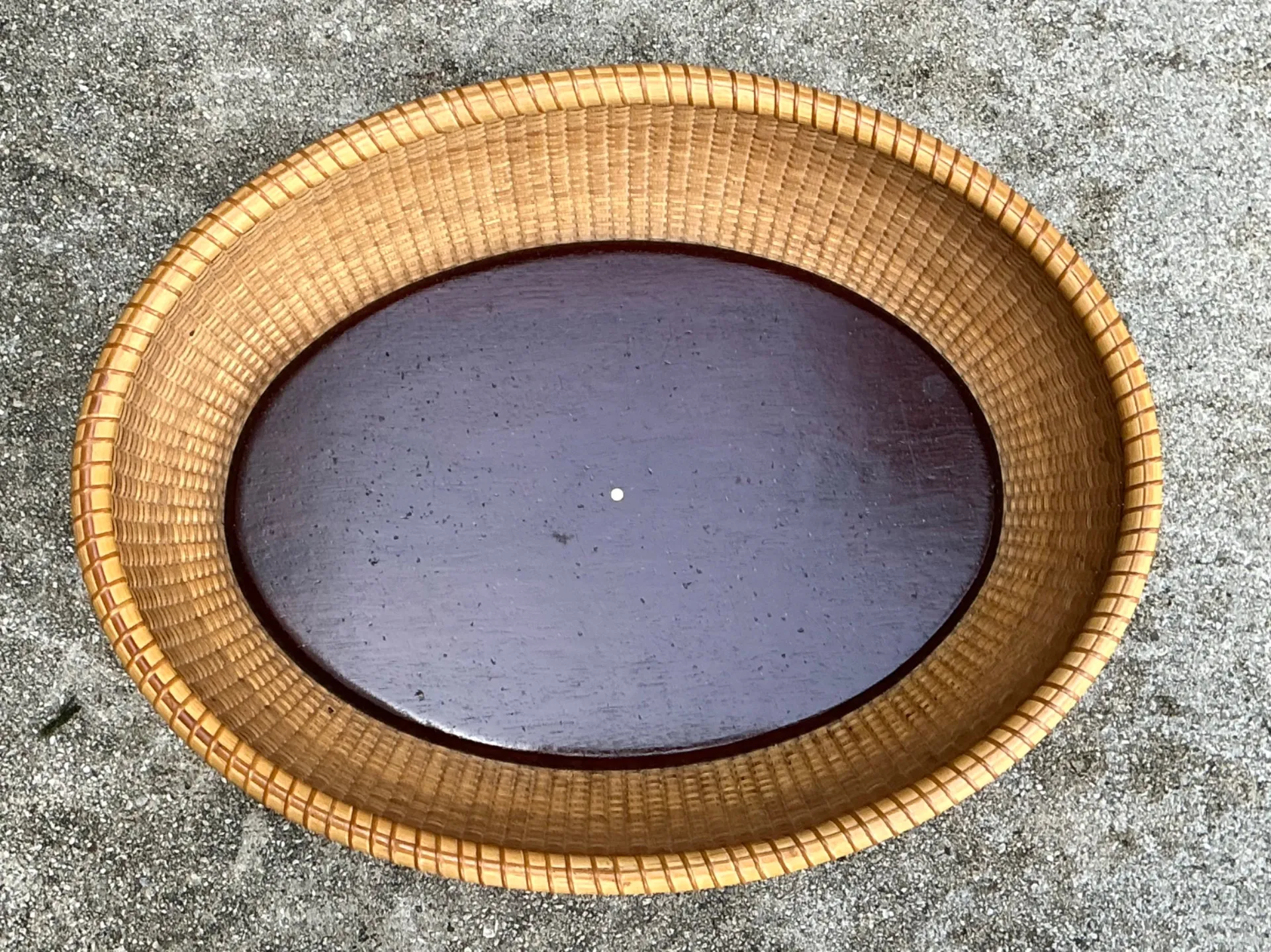 Vintage Rattan Woven Nantucket Basket With Wood Base — additional photo 1