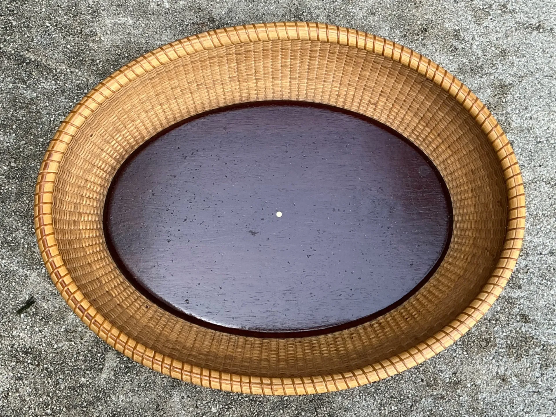 Vintage Rattan Woven Nantucket Basket With Wood Base — additional photo 4