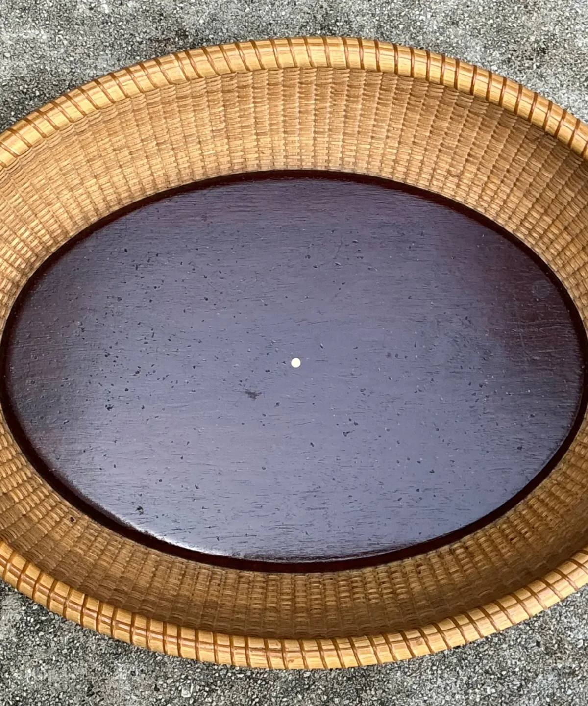 Vintage Rattan Woven Nantucket Basket With Wood Base — additional photo 4
