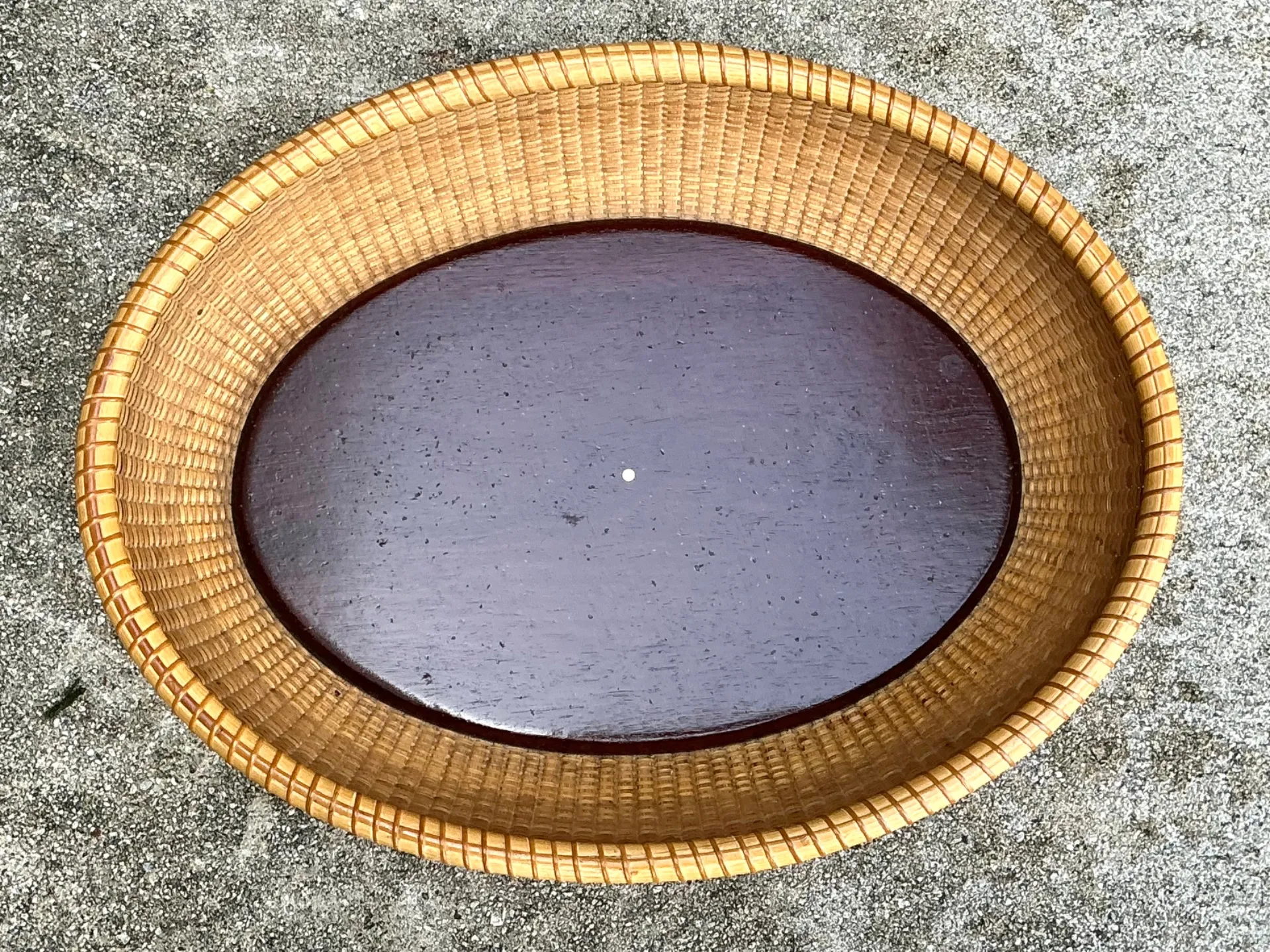 Vintage Rattan Woven Nantucket Basket With Wood Base — additional photo 5
