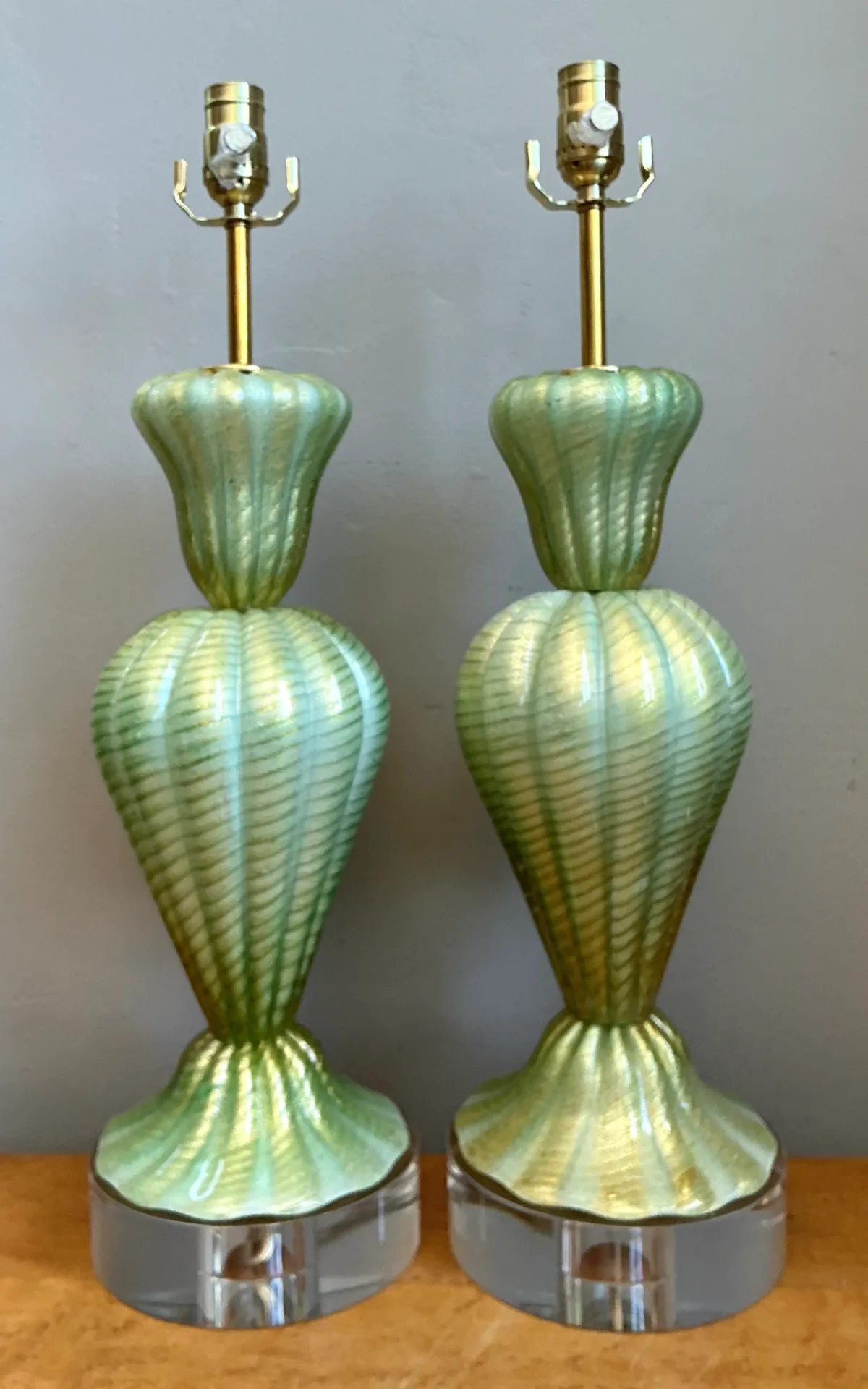 Vintage Italian Murano Glass Lamps with Lucite Plinths