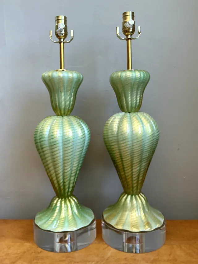 Vintage Italian Murano Glass Lamps with Lucite Plinths — additional photo 1