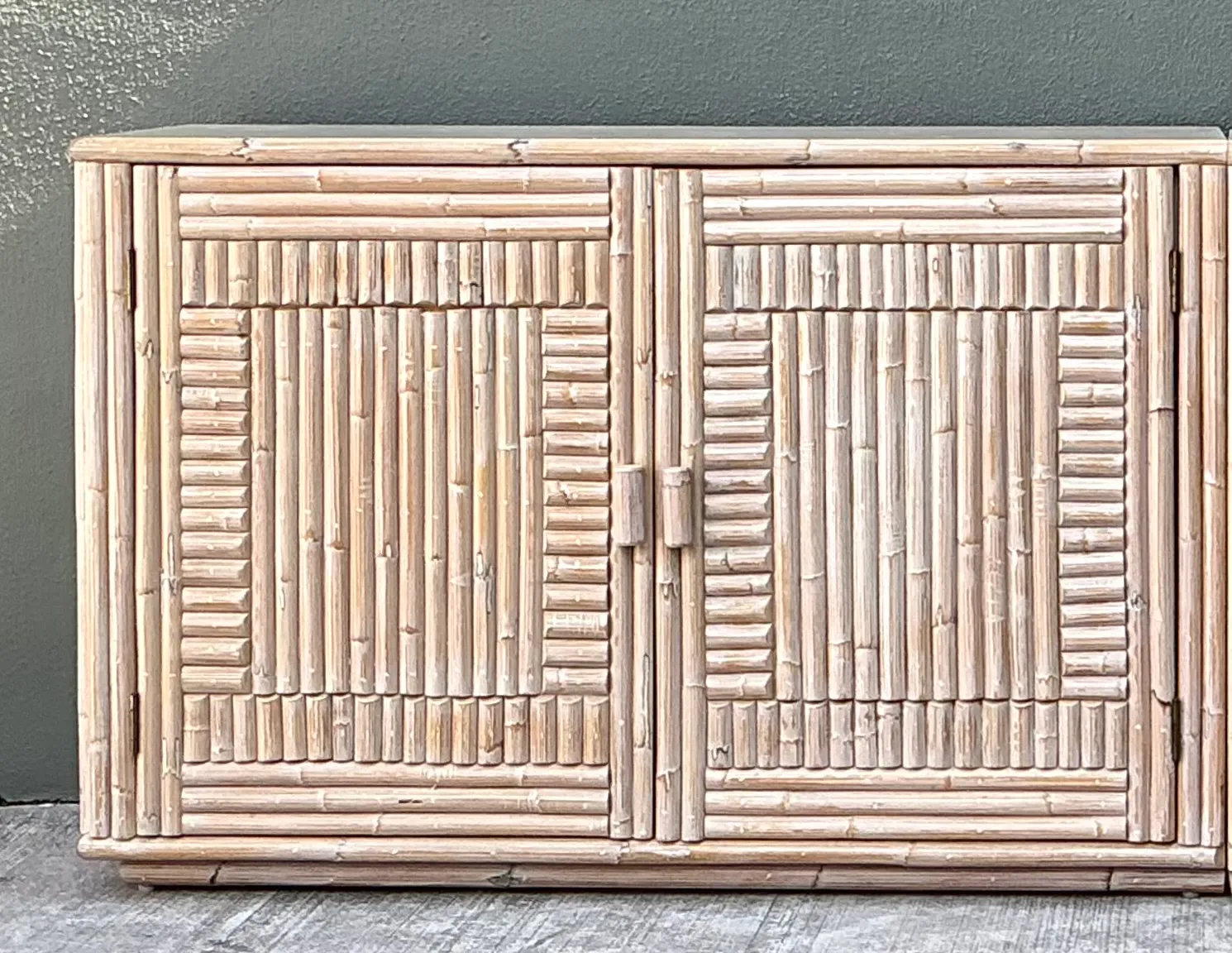 Vintage Monumental Washed Rattan Credenza — additional photo 1