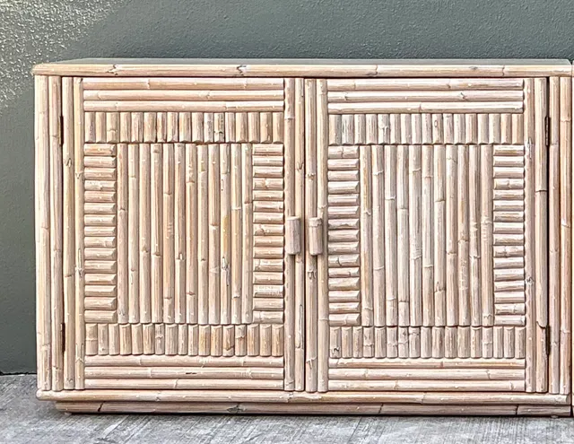 Vintage Monumental Washed Rattan Credenza — additional photo 1