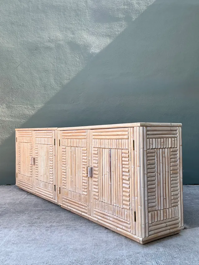 Vintage Monumental Washed Rattan Credenza — additional photo 3