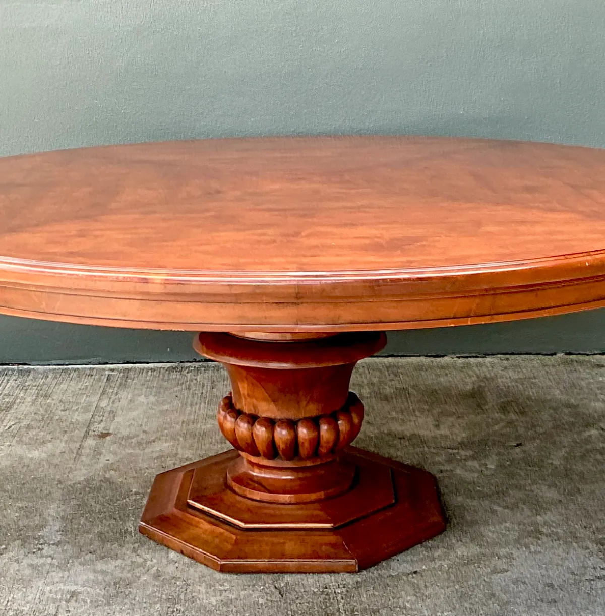 Vintage Custom Monumental Carved Pedestal Dining Table