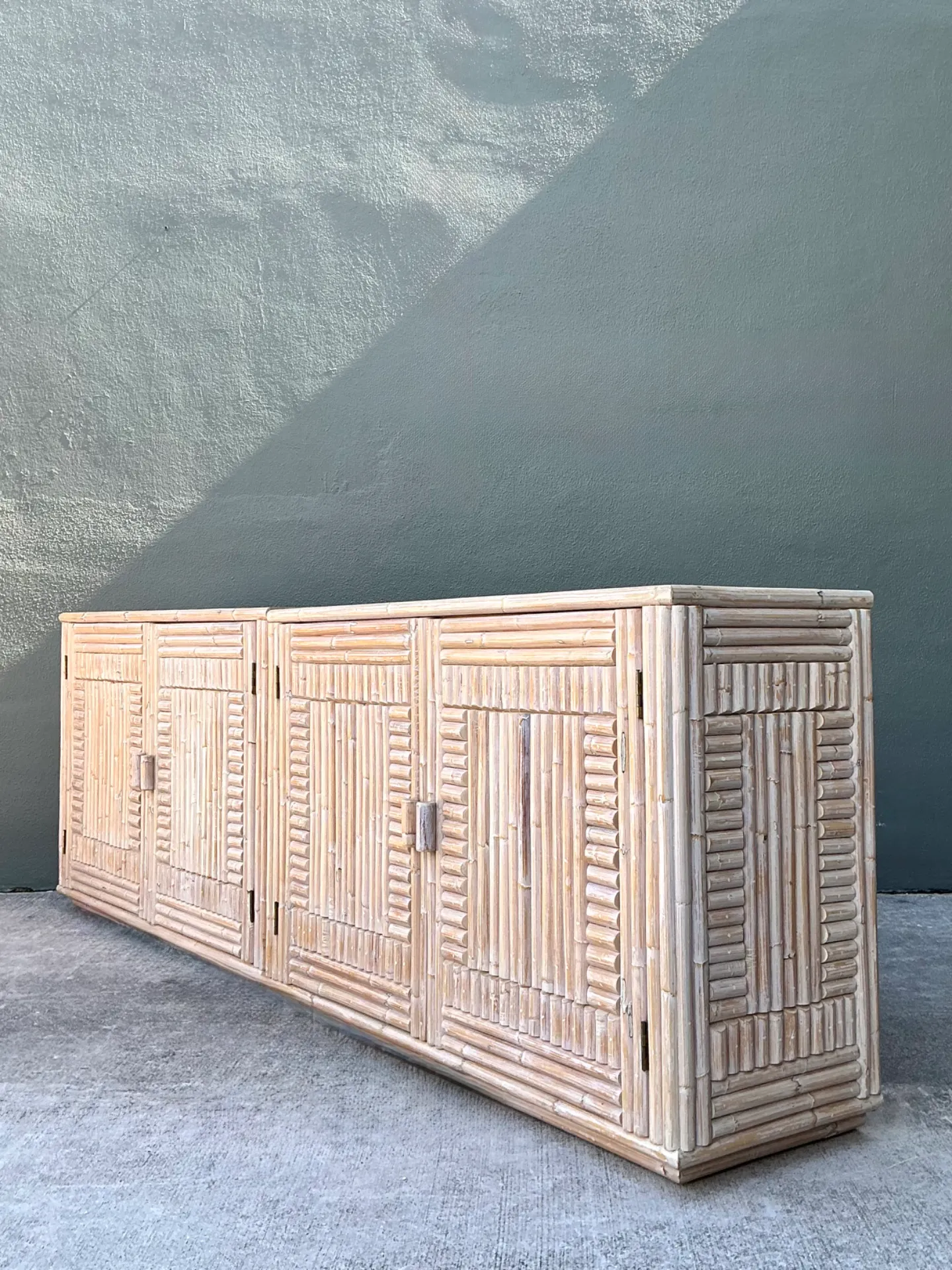 Vintage Monumental Washed Rattan Credenza — additional photo 6