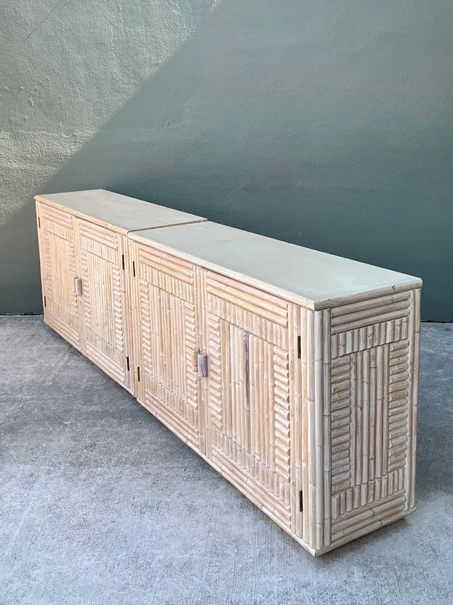 Vintage Monumental Washed Rattan Credenza — additional photo 7
