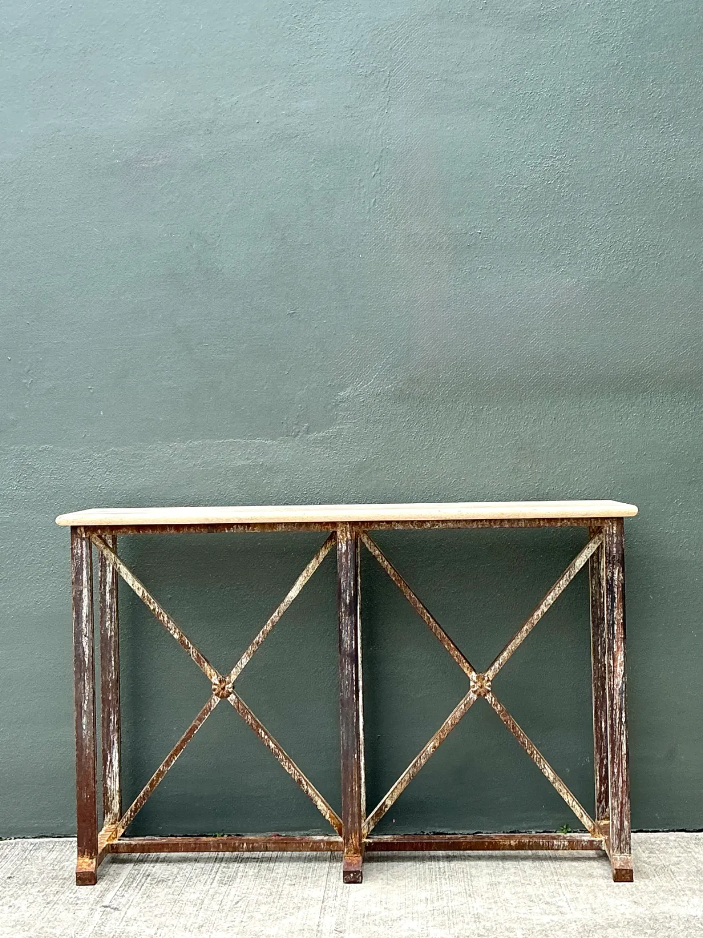 Vintage Patinated Metal And Stone Console Table — additional photo 6
