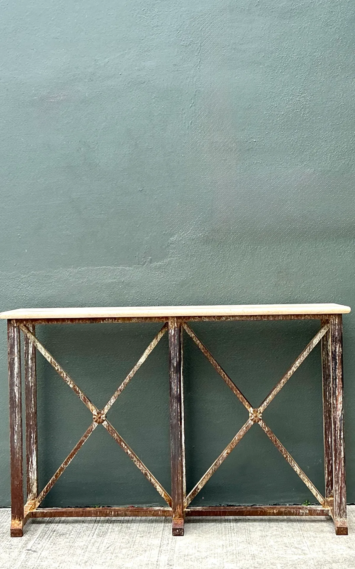 Vintage Patinated Metal And Stone Console Table — additional photo 6