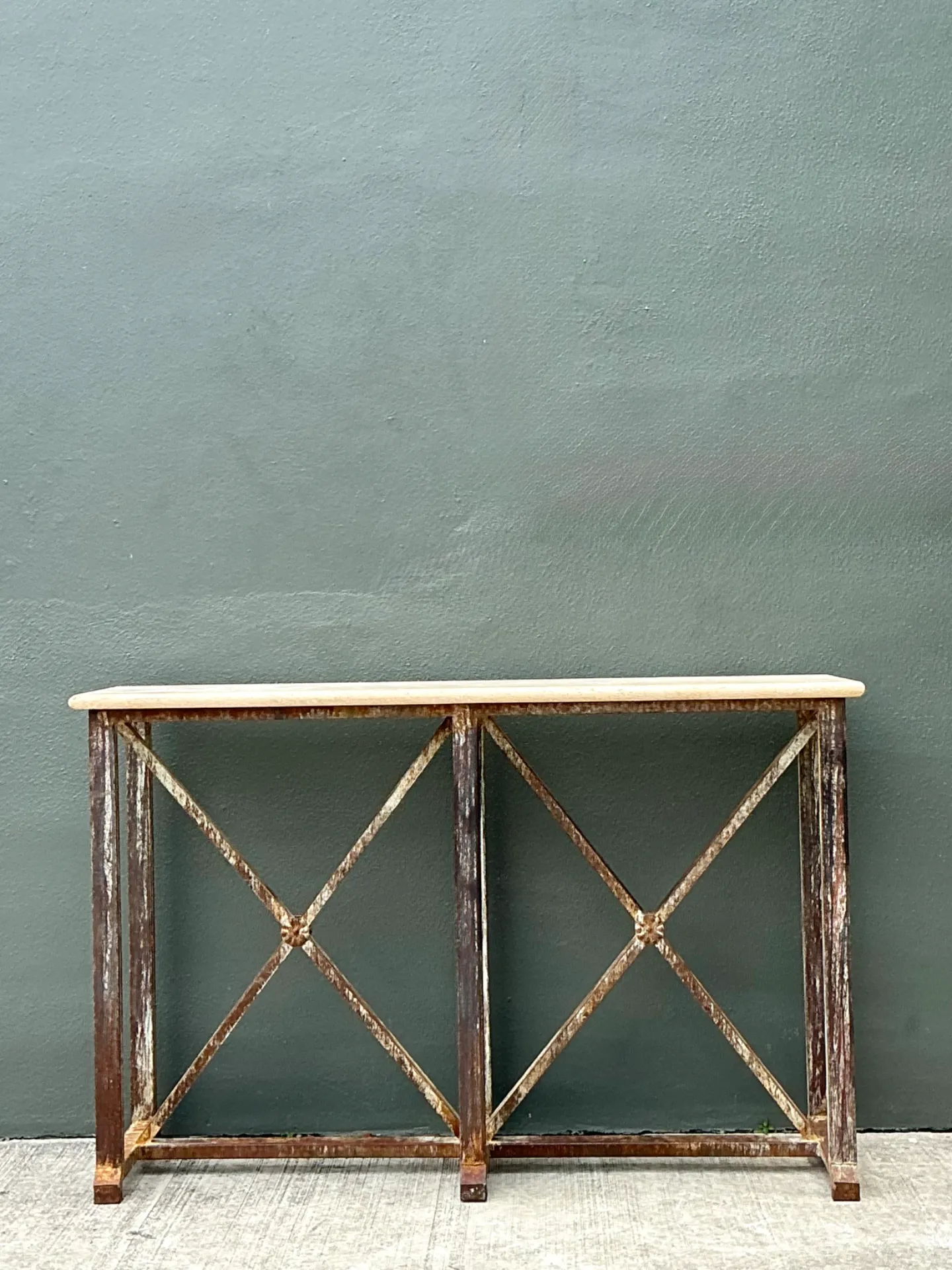 Vintage Patinated Metal And Stone Console Table — additional photo 4