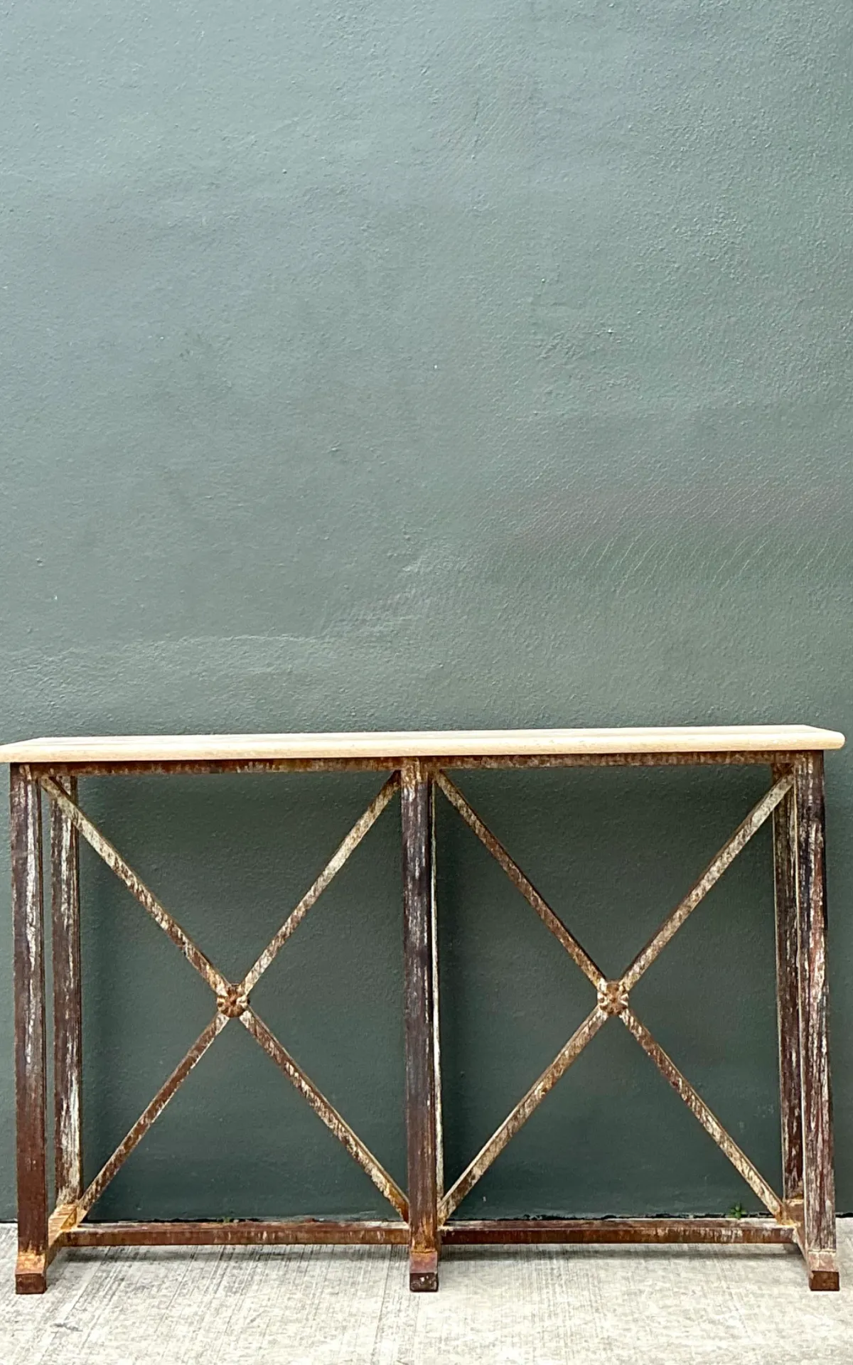Vintage Patinated Metal And Stone Console Table — additional photo 4
