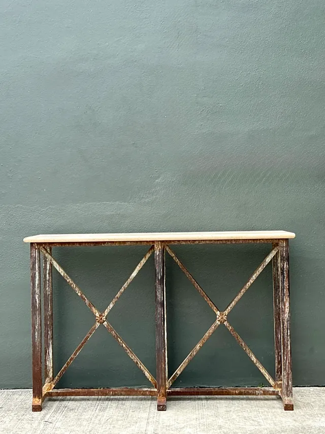 Vintage Patinated Metal And Stone Console Table — additional photo 4