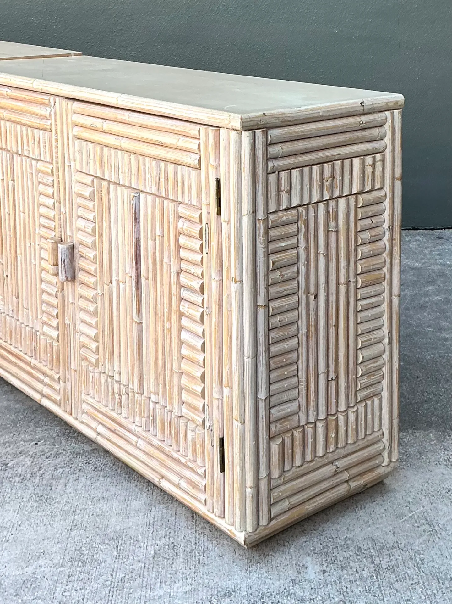 Vintage Monumental Washed Rattan Credenza — additional photo 2