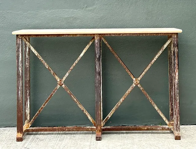 Vintage Patinated Metal And Stone Console Table — additional photo 2
