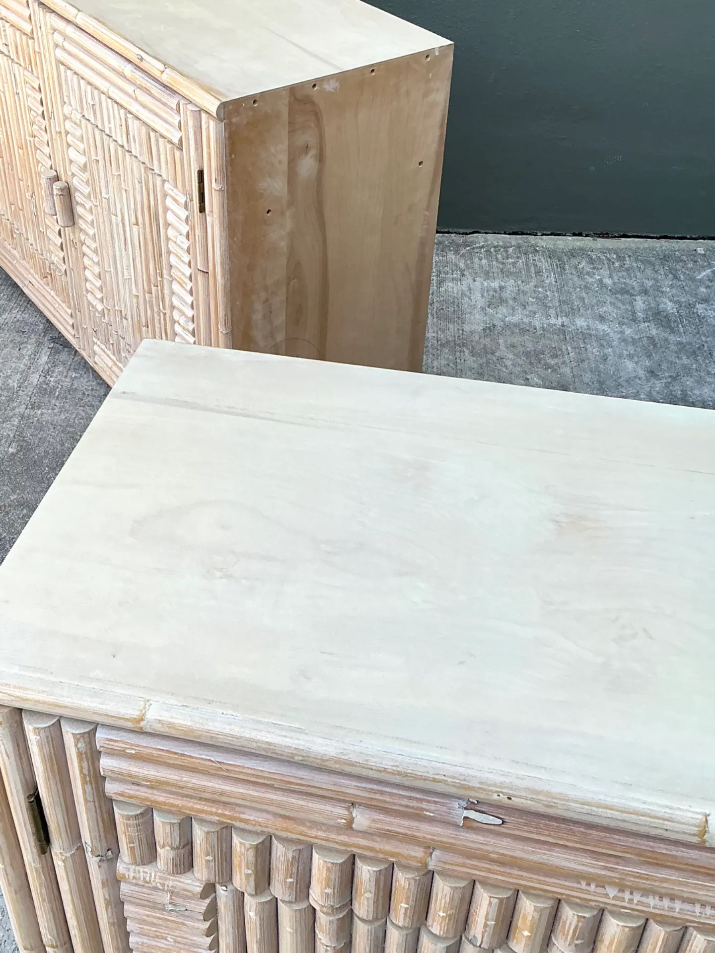 Vintage Monumental Washed Rattan Credenza — additional photo 4