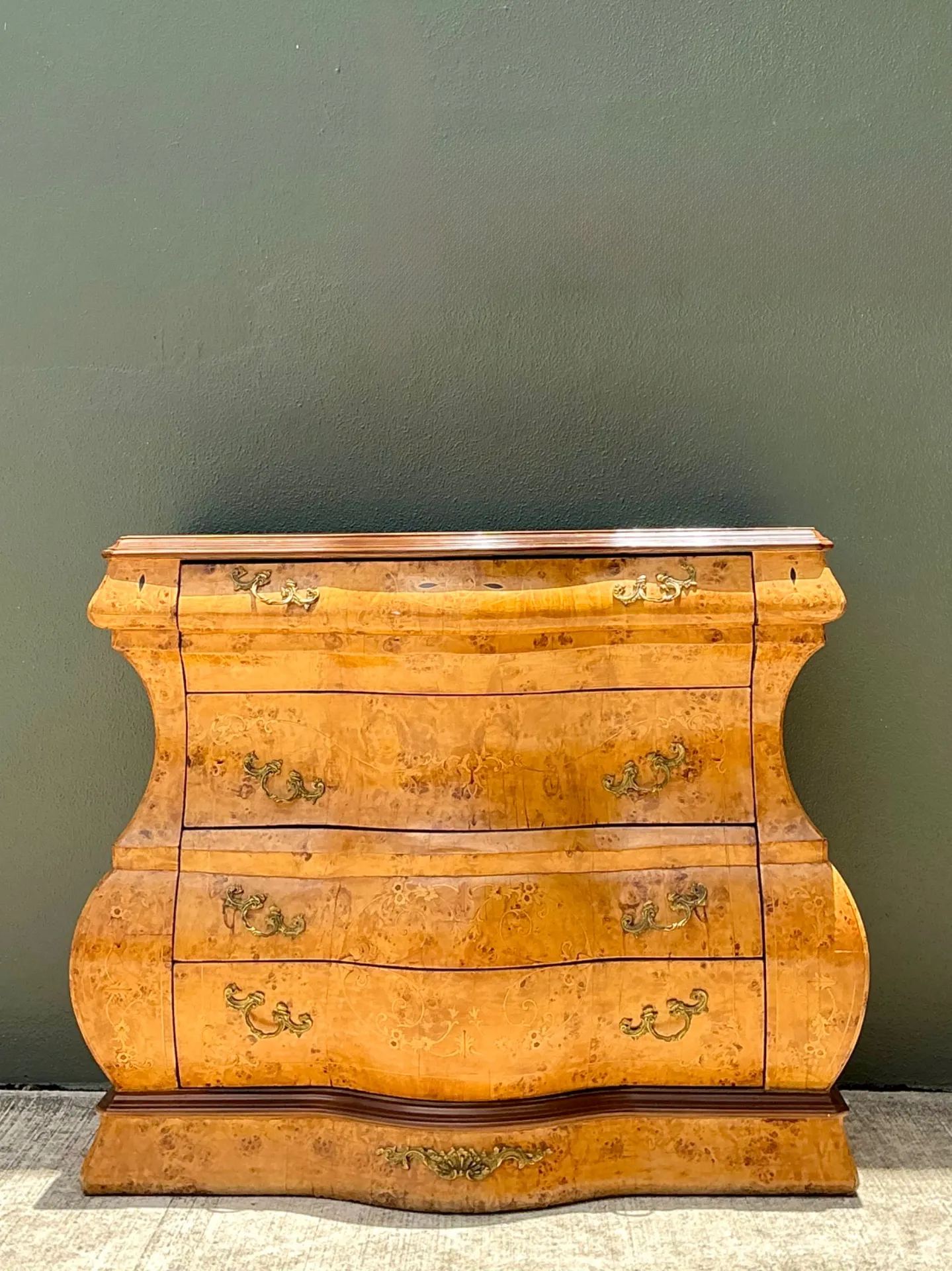 Vintage Burl Wood Marquetry Bombe Chest — additional photo 2