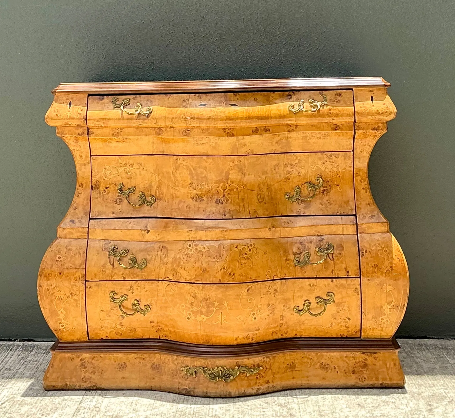 Vintage Burl Wood Marquetry Bombe Chest — additional photo 4