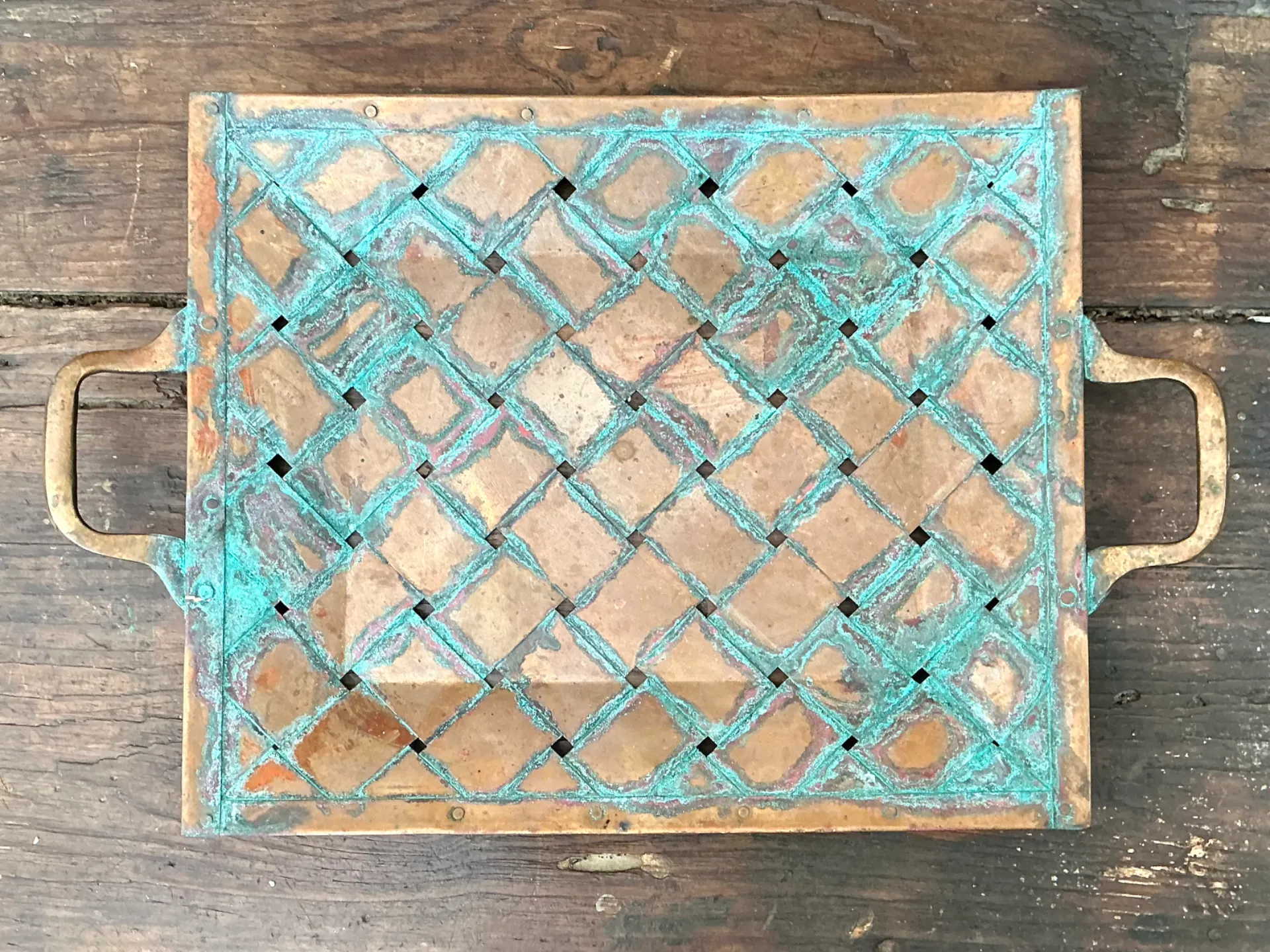 Vintage Patinated Copper Lattice Tray — additional photo 2