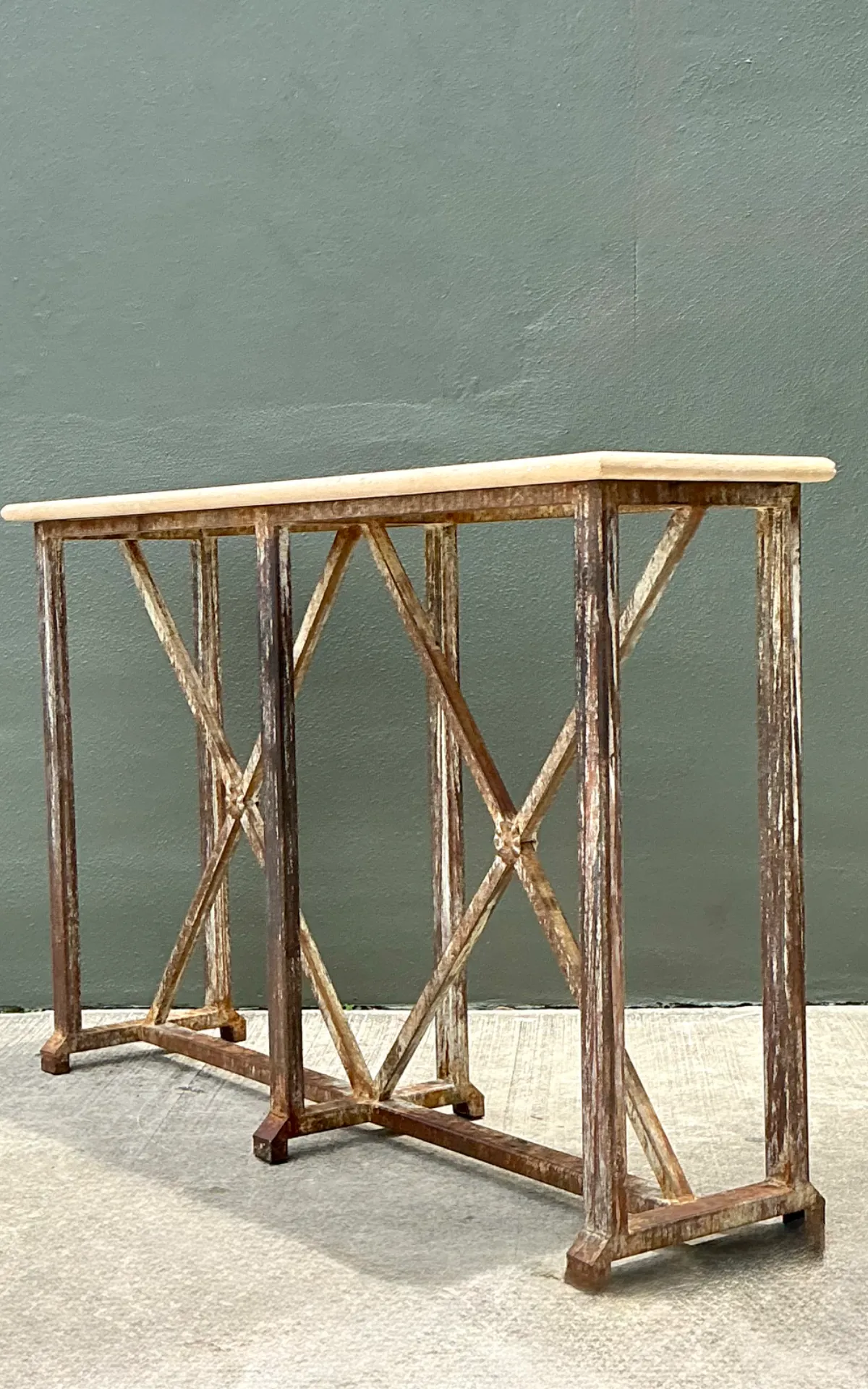 Vintage Patinated Metal And Stone Console Table — additional photo 7