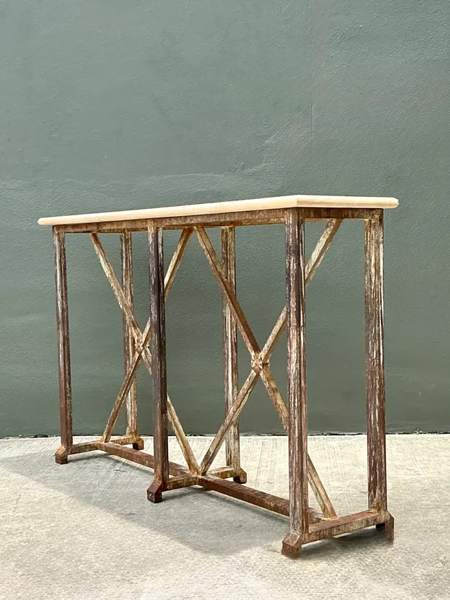 Vintage Patinated Metal And Stone Console Table — additional photo 7