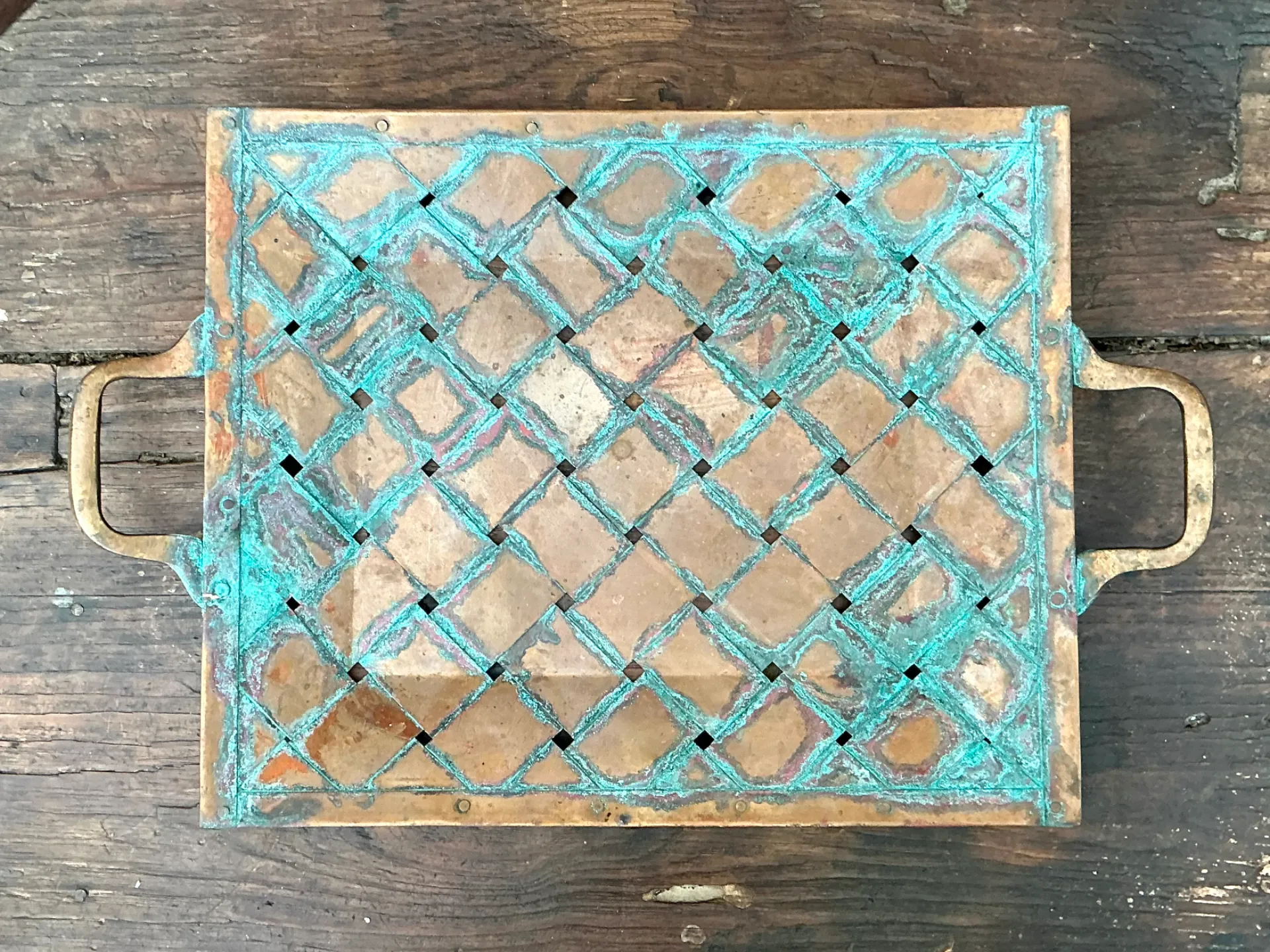 Vintage Patinated Copper Lattice Tray — additional photo 5