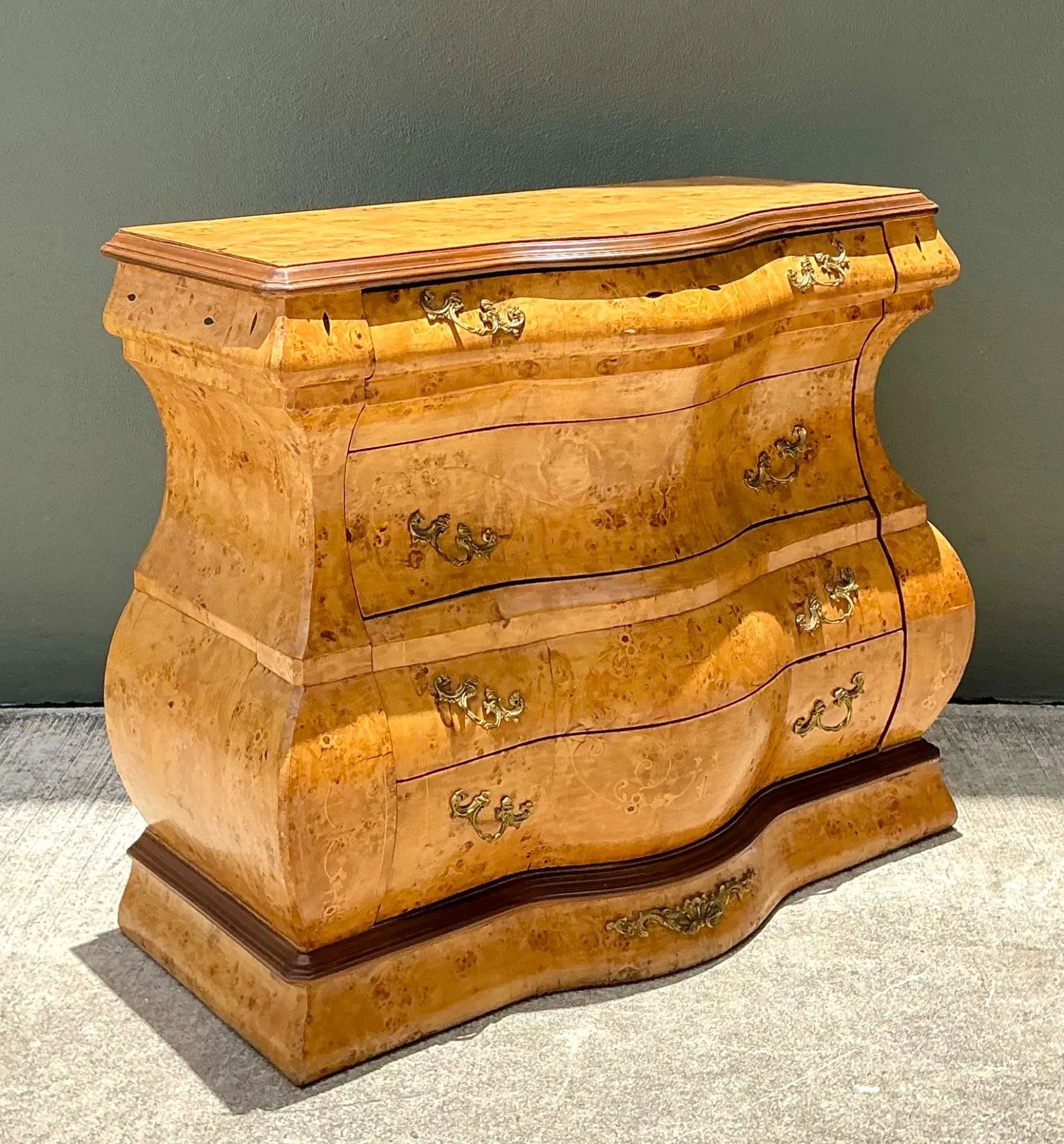 Vintage Burl Wood Marquetry Bombe Chest — additional photo 1