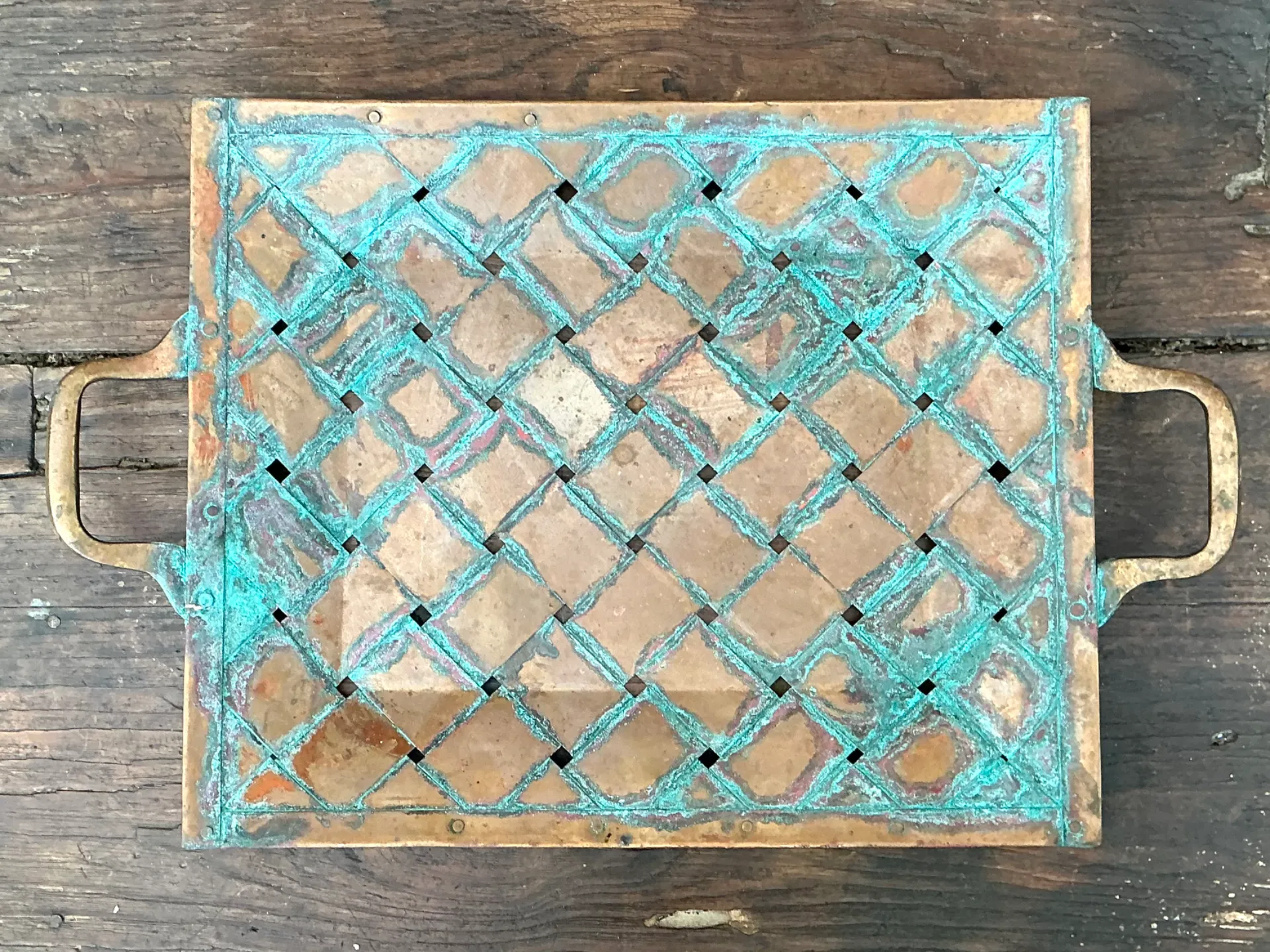 Vintage Patinated Copper Lattice Tray — additional photo 1