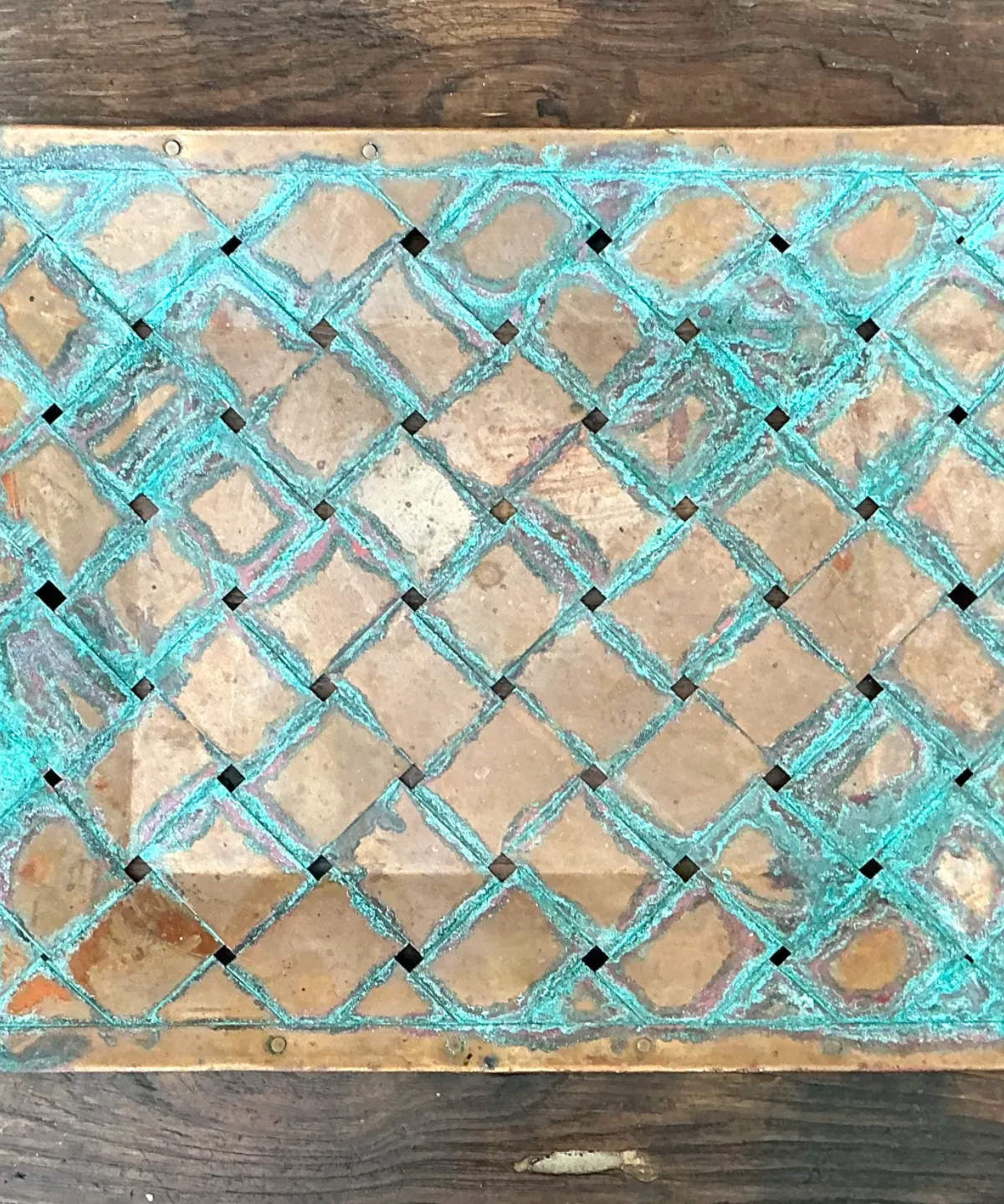 Vintage Patinated Copper Lattice Tray