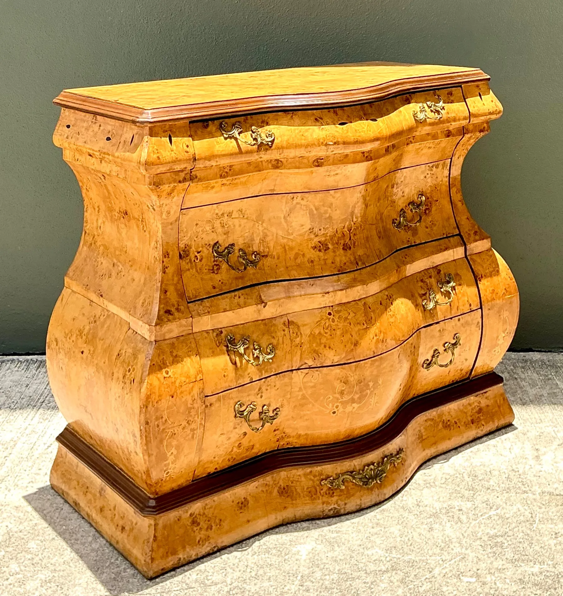 Vintage Burl Wood Marquetry Bombe Chest — additional photo 3