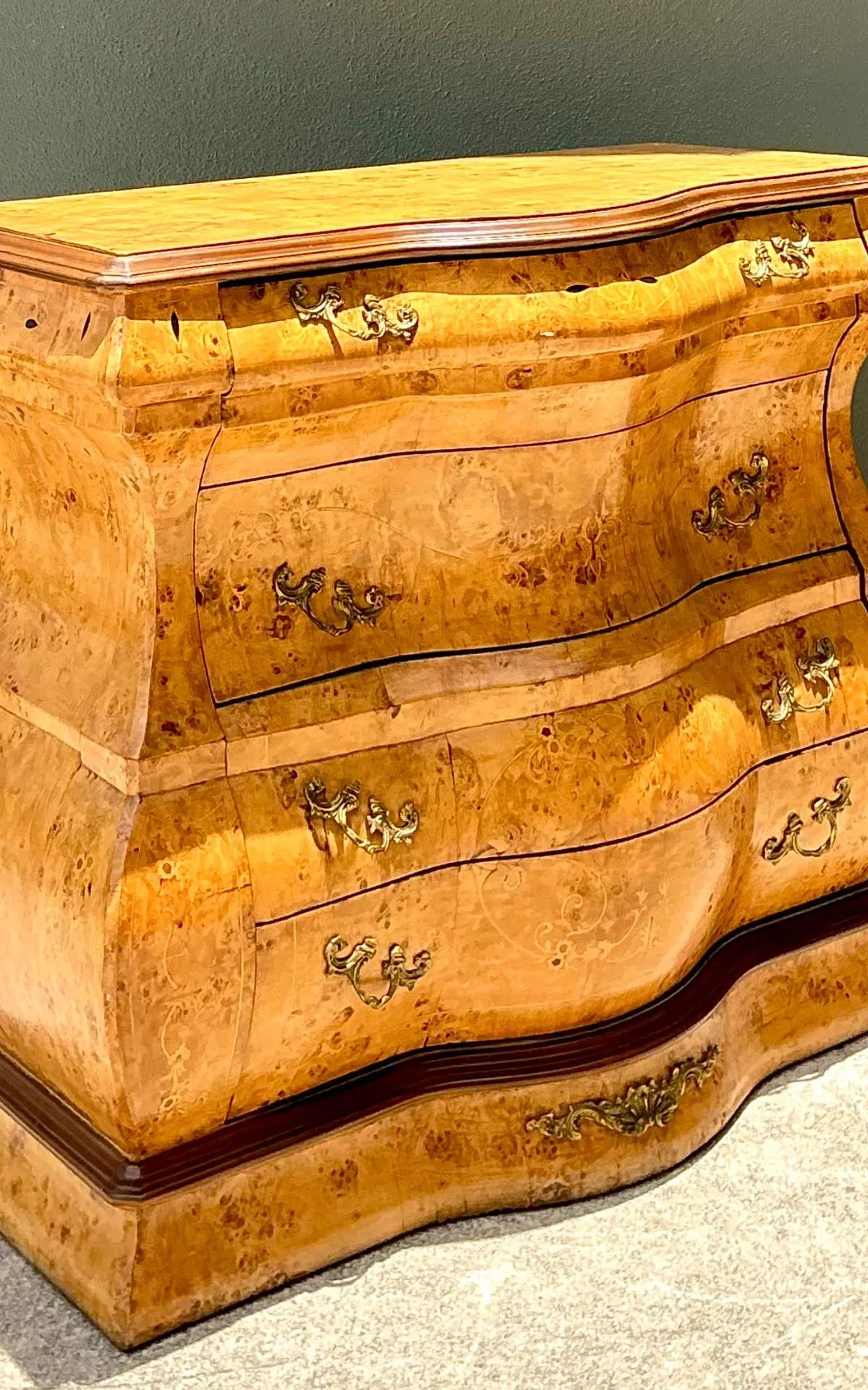 Vintage Burl Wood Marquetry Bombe Chest - Back view