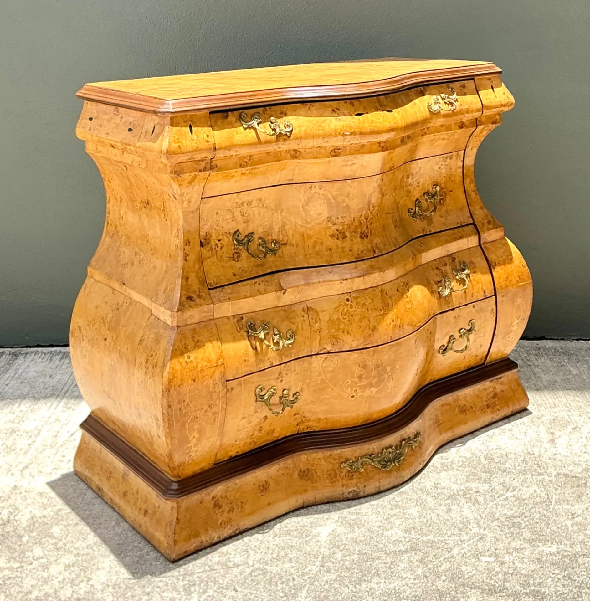 Vintage Burl Wood Marquetry Bombe Chest — additional photo 5