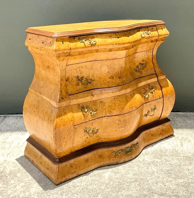 Vintage Burl Wood Marquetry Bombe Chest — additional photo 5