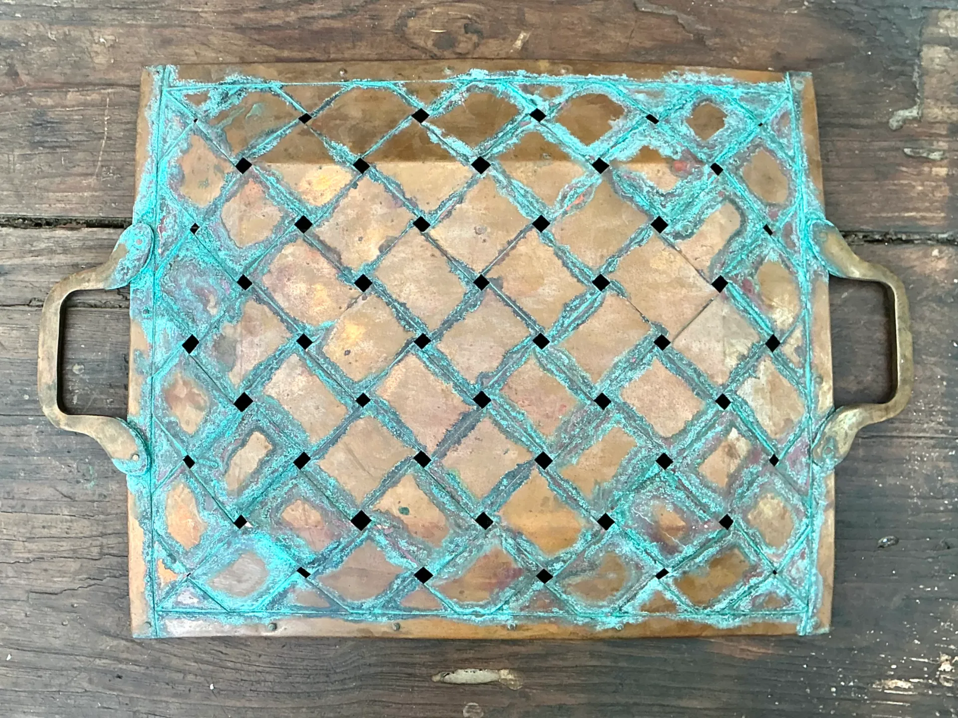 Vintage Patinated Copper Lattice Tray — additional photo 6