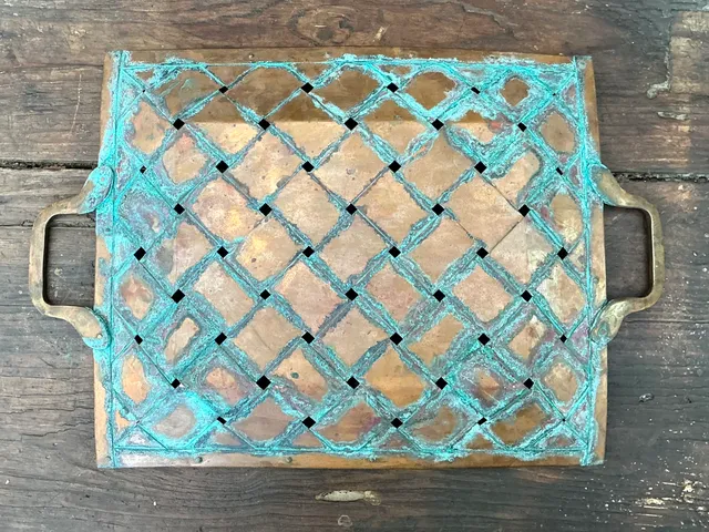 Vintage Patinated Copper Lattice Tray — additional photo 4