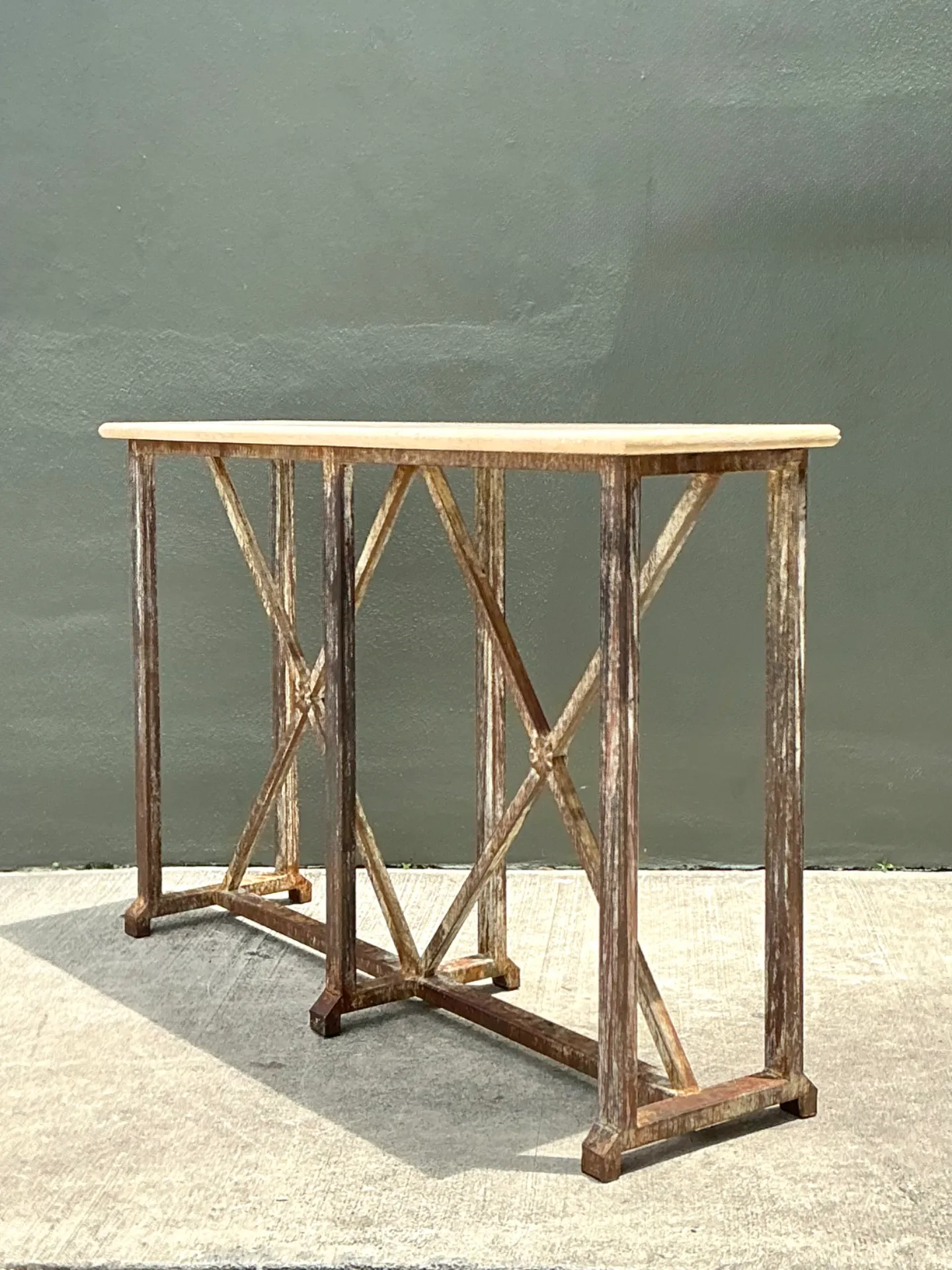 Vintage Patinated Metal And Stone Console Table — additional photo 5