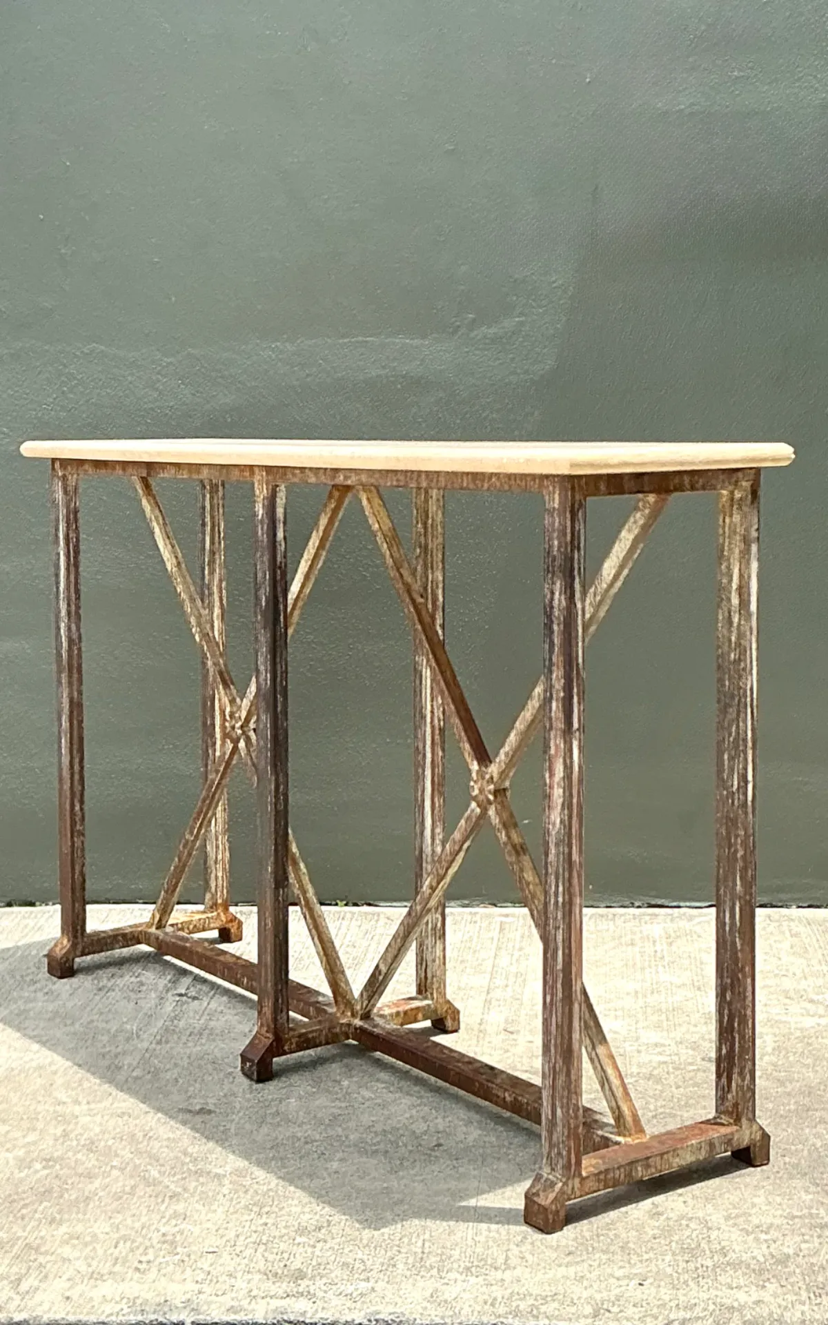 Vintage Patinated Metal And Stone Console Table — additional photo 5