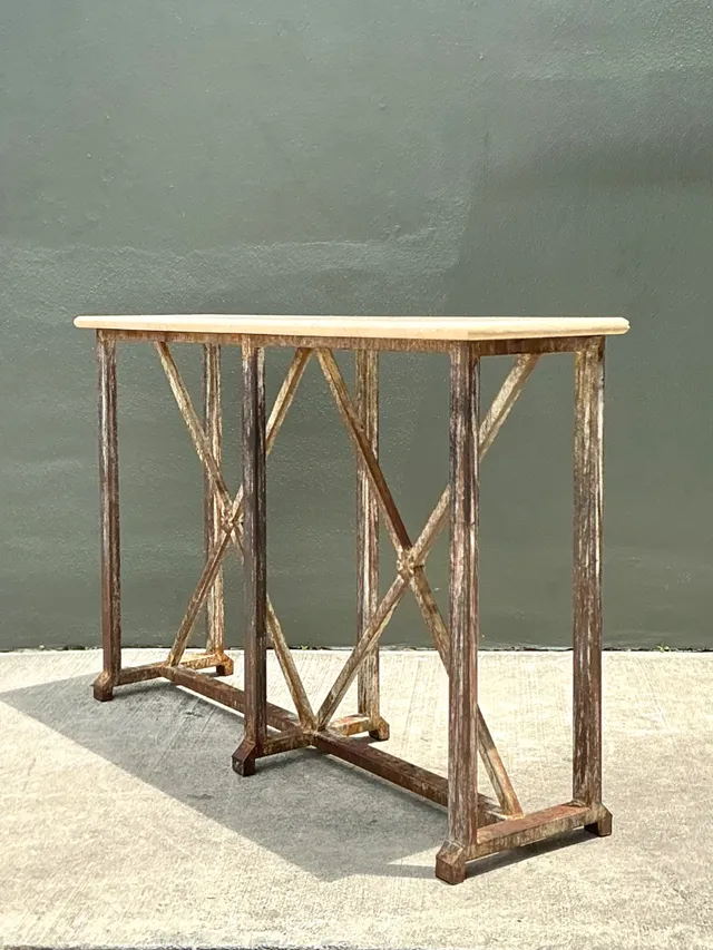 Vintage Patinated Metal And Stone Console Table — additional photo 5