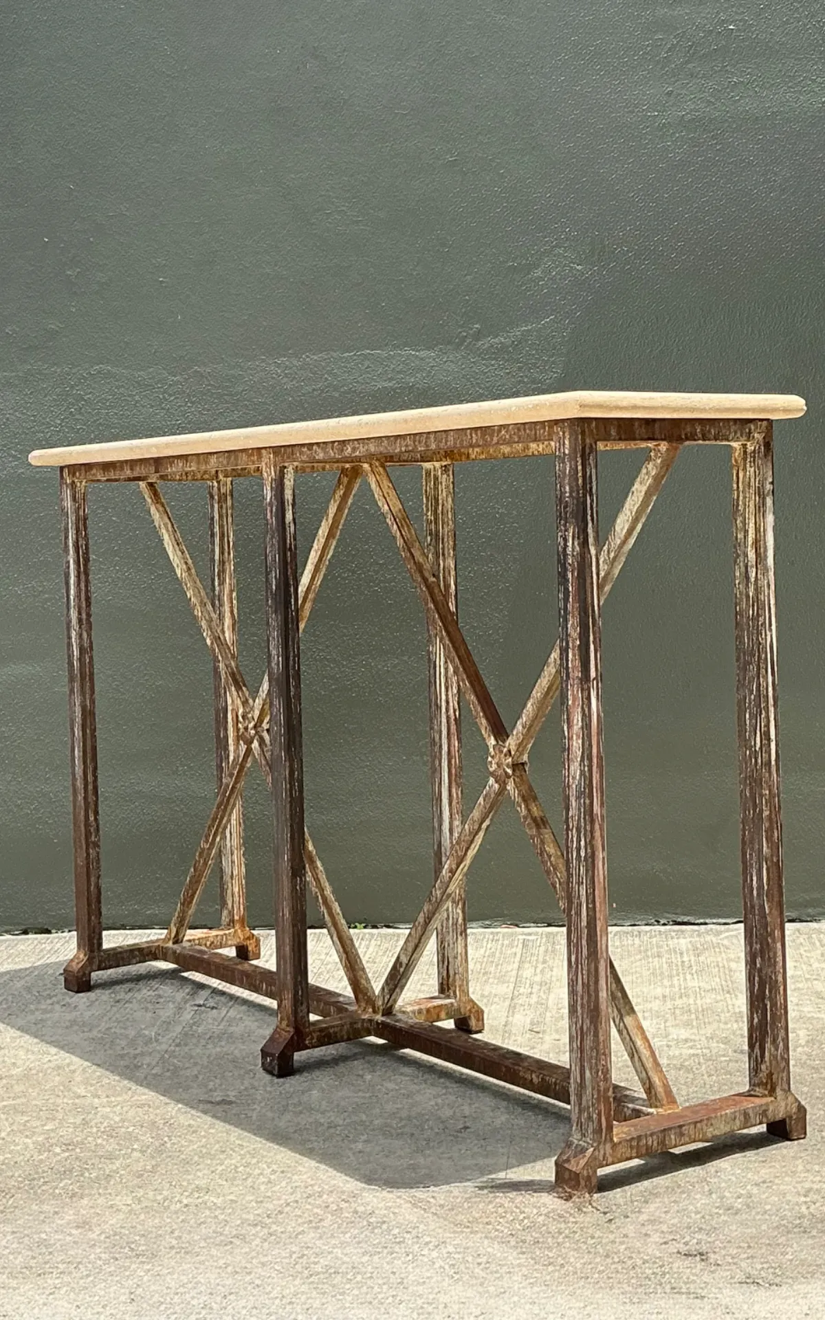 Vintage Patinated Metal And Stone Console Table — additional photo 3