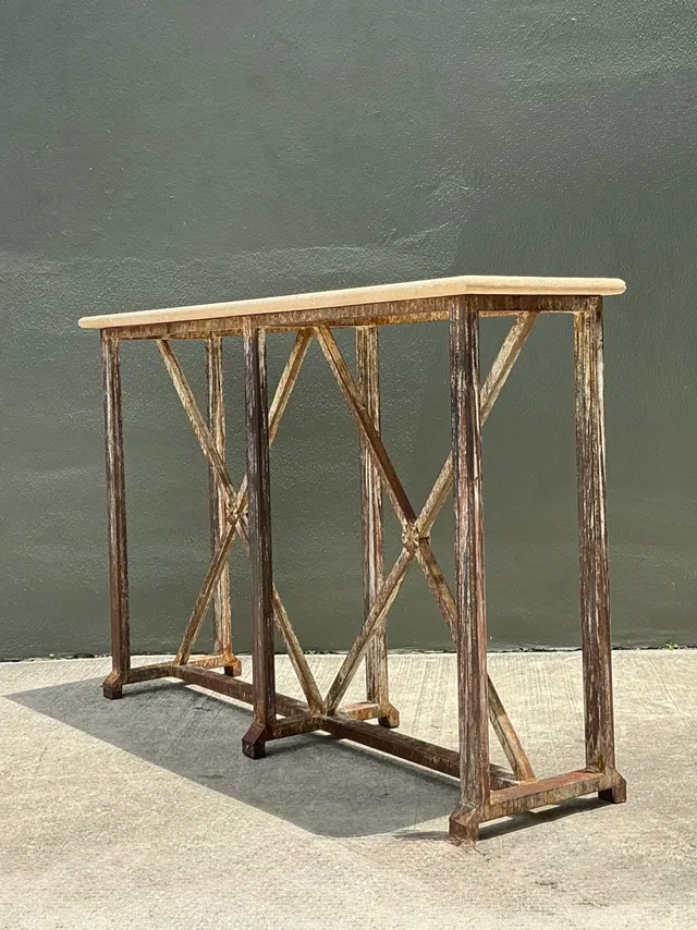 Vintage Patinated Metal And Stone Console Table — additional photo 3