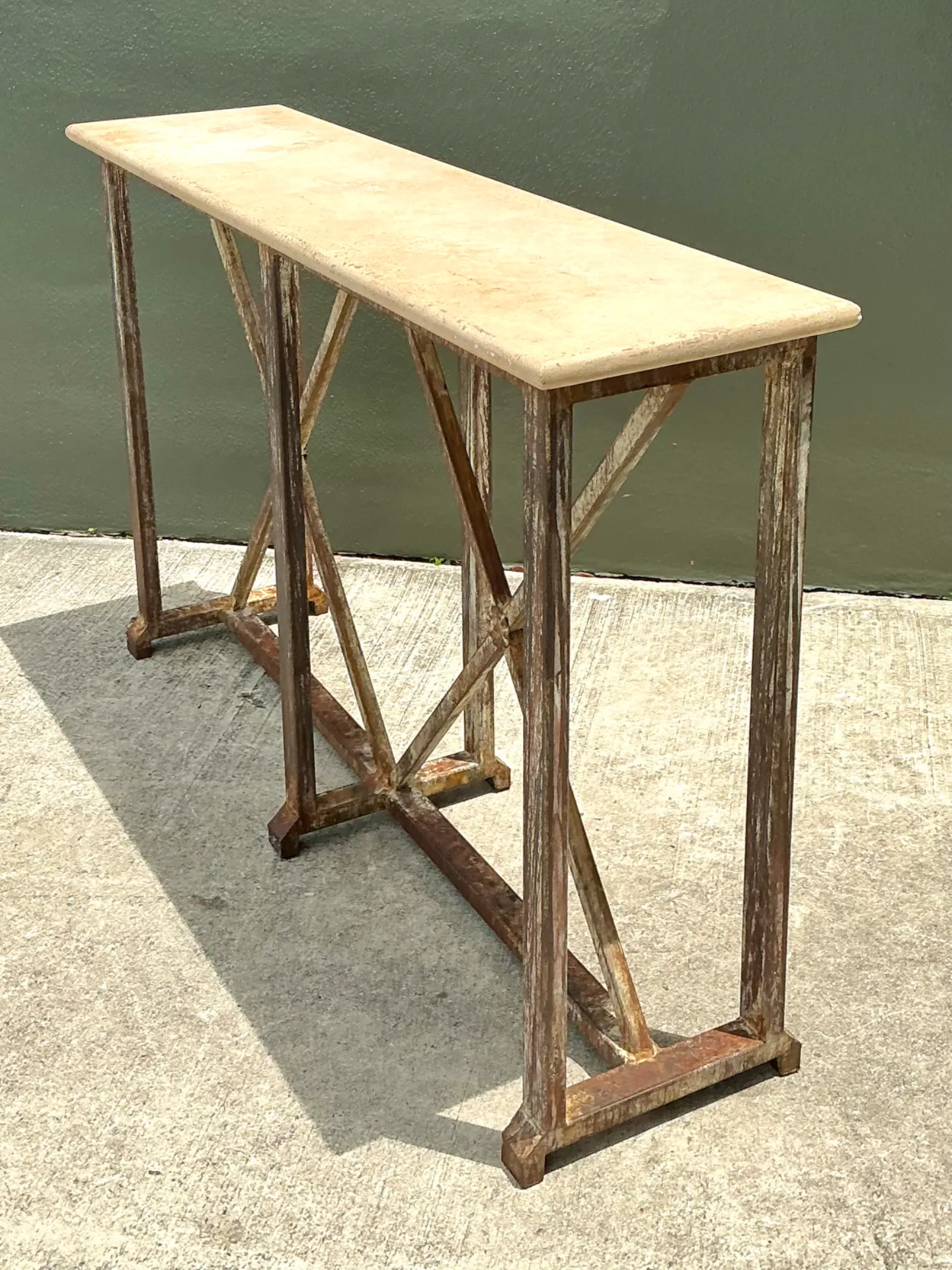 Vintage Patinated Metal And Stone Console Table — additional photo 1