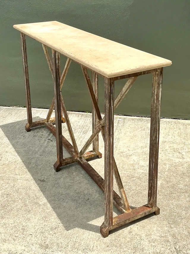 Vintage Patinated Metal And Stone Console Table — additional photo 1