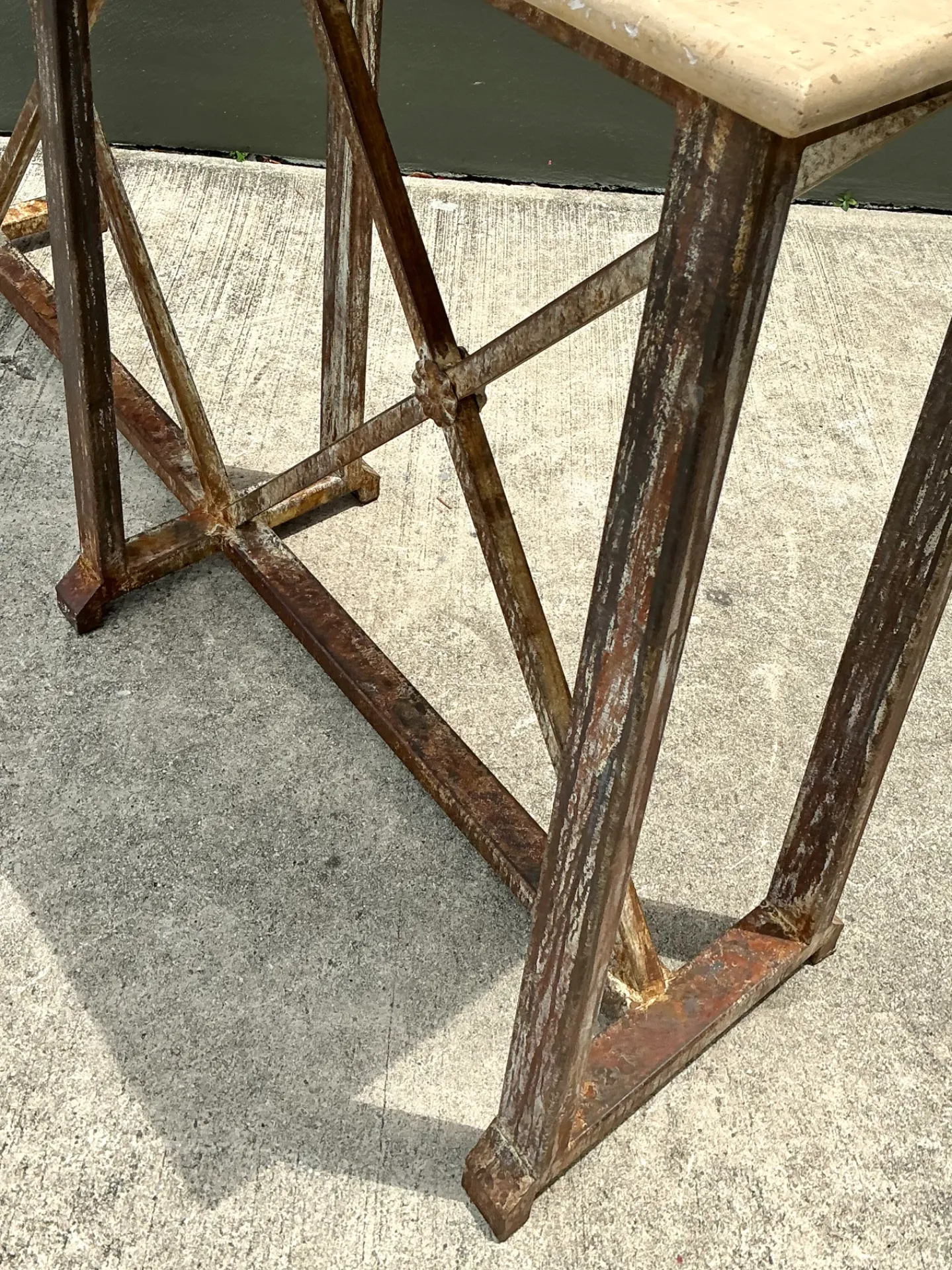 Vintage Patinated Metal And Stone Console Table — additional photo 8
