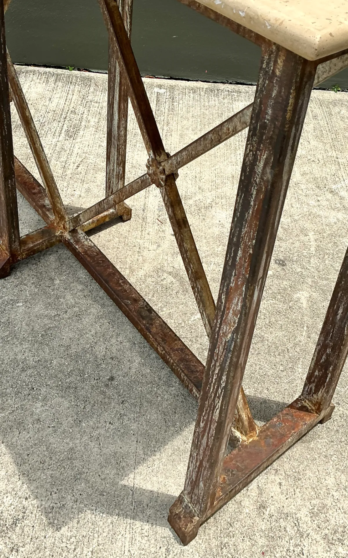 Vintage Patinated Metal And Stone Console Table — additional photo 8