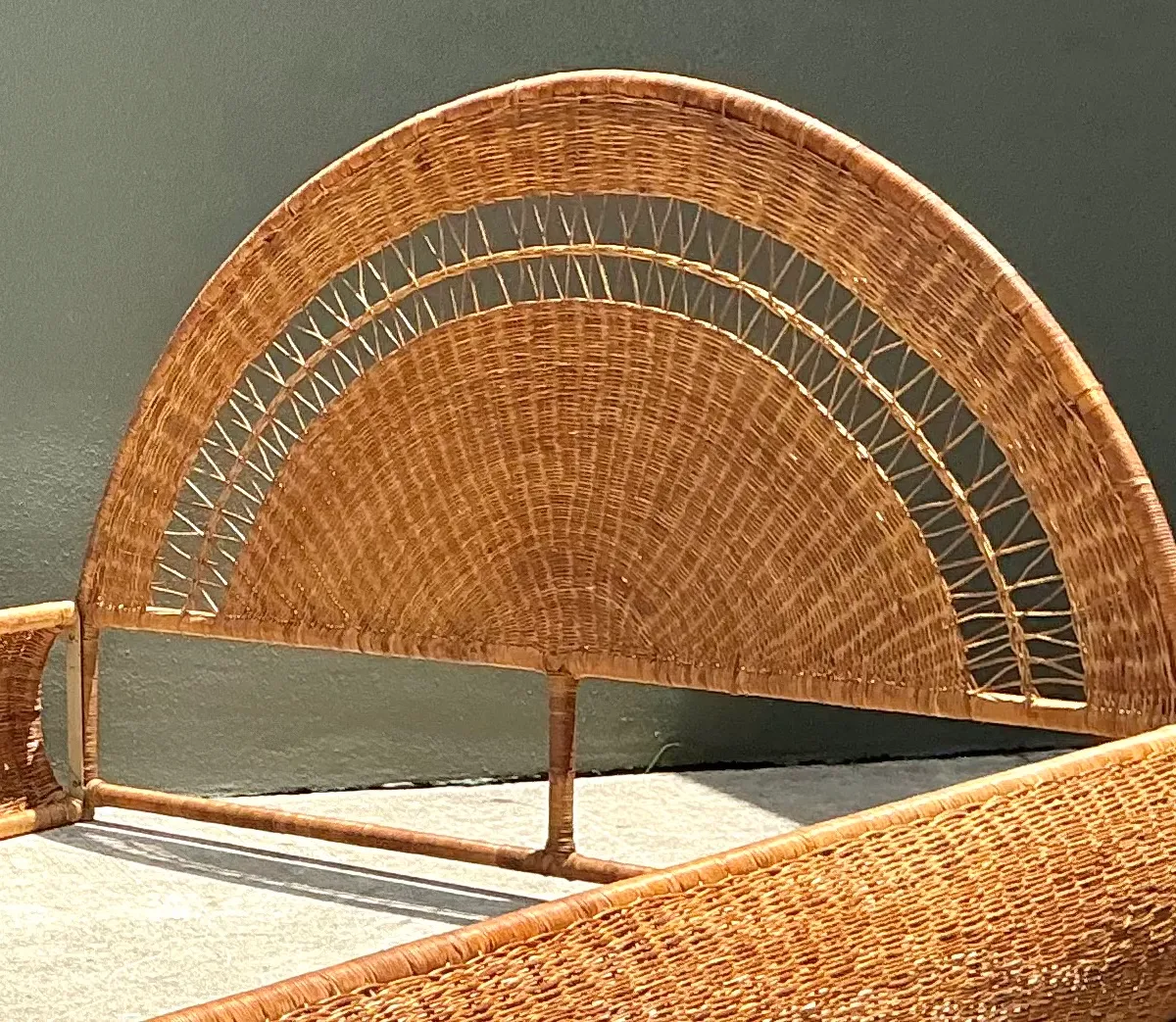 Vintage Woven Rattan Queen Bed Frame — additional photo 5