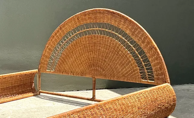 Vintage Woven Rattan Queen Bed Frame — additional photo 5