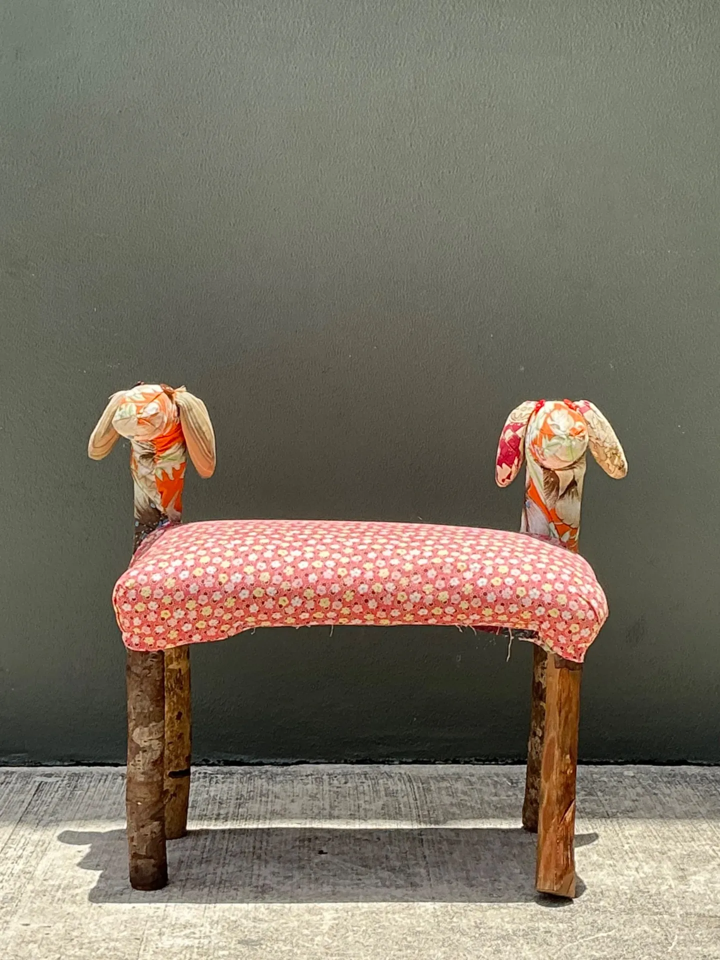 Vintage Handcrafted Textile and Wood Animal Bench — additional photo 7