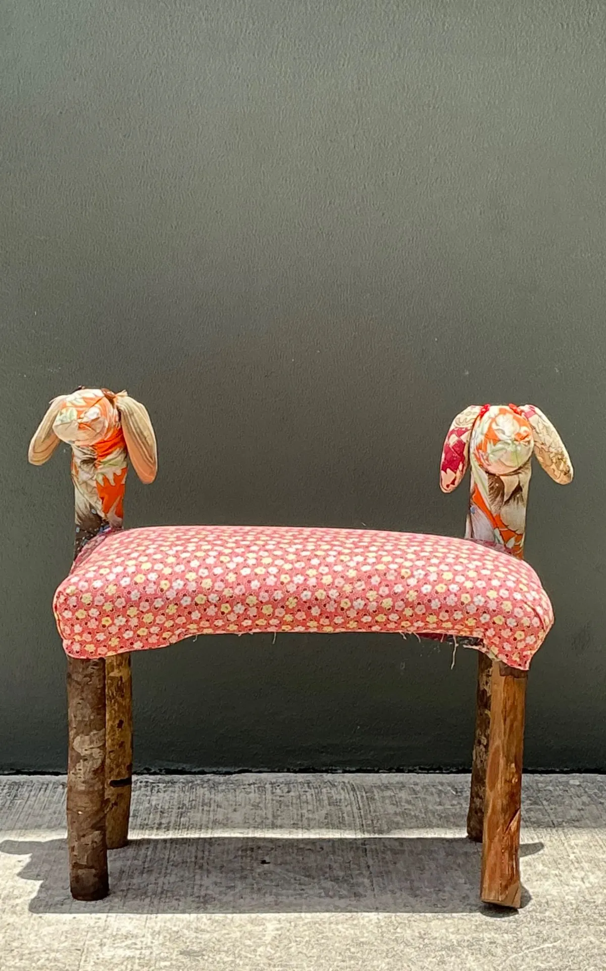 Vintage Handcrafted Textile and Wood Animal Bench — additional photo 7