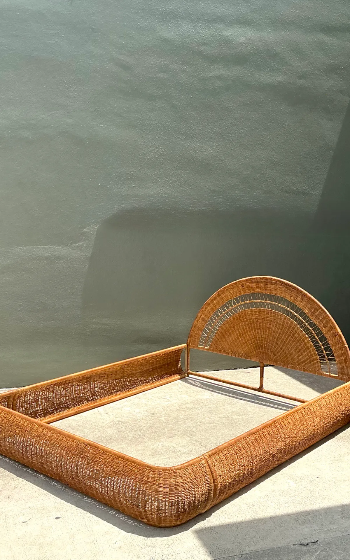 Vintage Woven Rattan Queen Bed Frame — additional photo 2